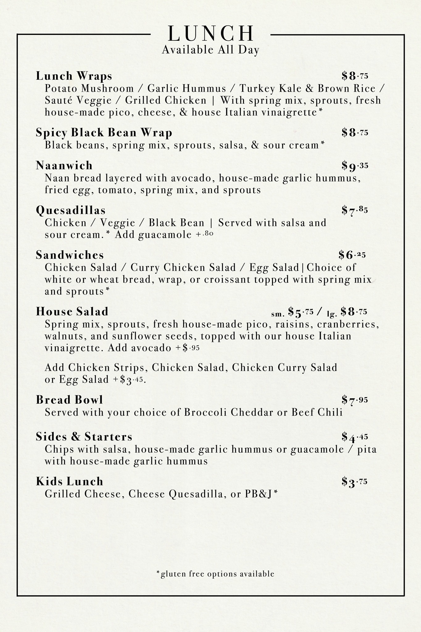 The Arbor - Our core Lunch menu offered all day, every season. | Facebook