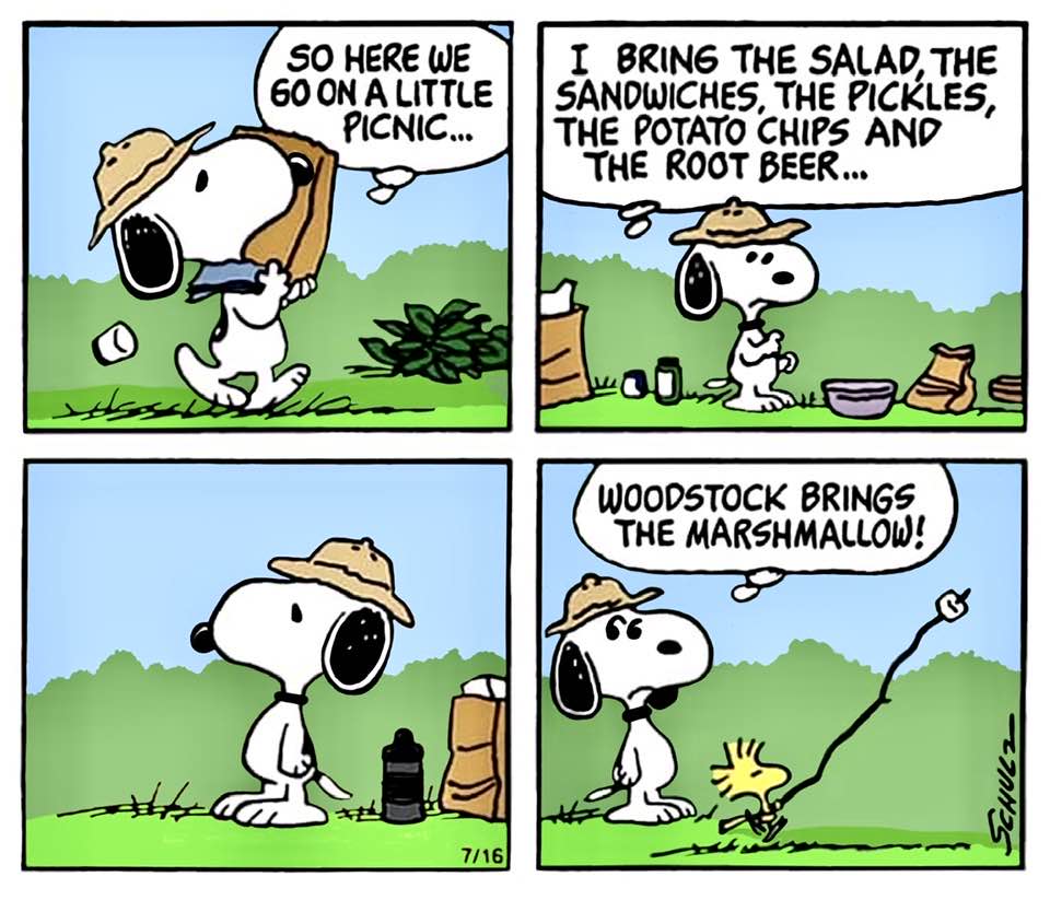 Sound about right! Woodstock would not eat much but Snoopy has a