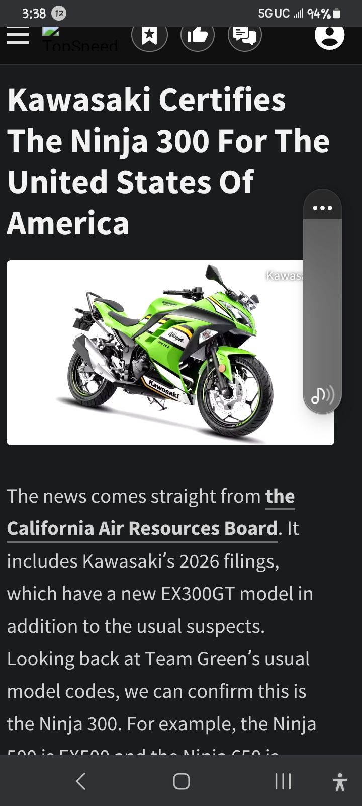 They are bringing back the 300 3:38 5GUC, 94% Kawasaki Certifies