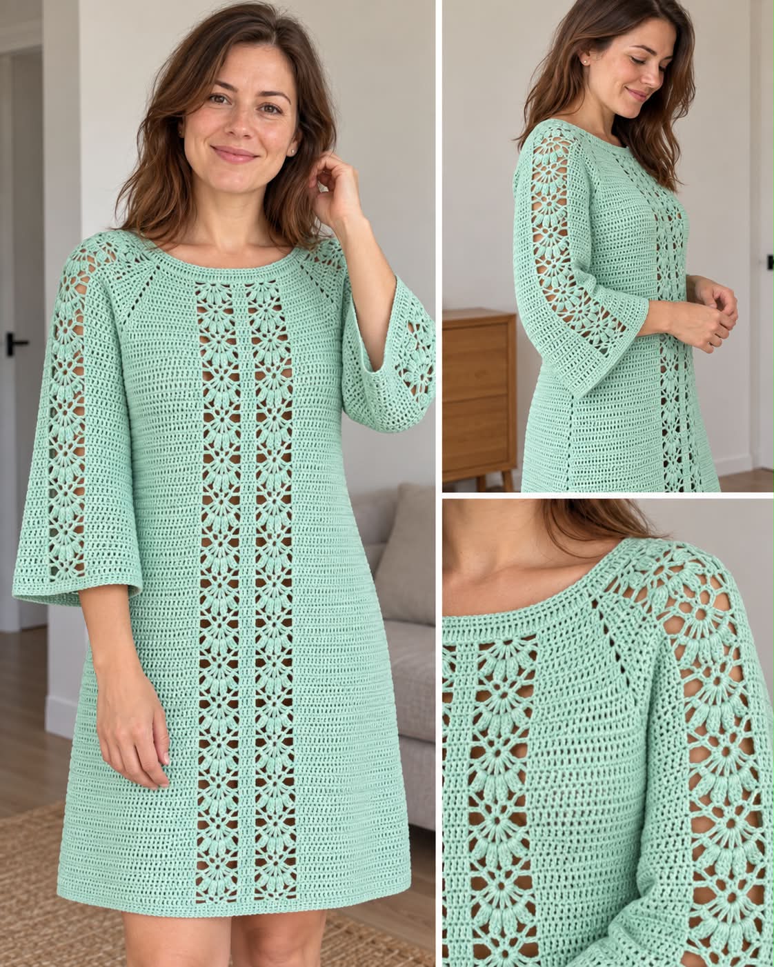 mint green crochet dress Elegant with Beautiful Lace Details ✨ #CrochetDress #HandmadeCrochet #CrochetFashion #CrochetPattern -hamdiye Kelly green