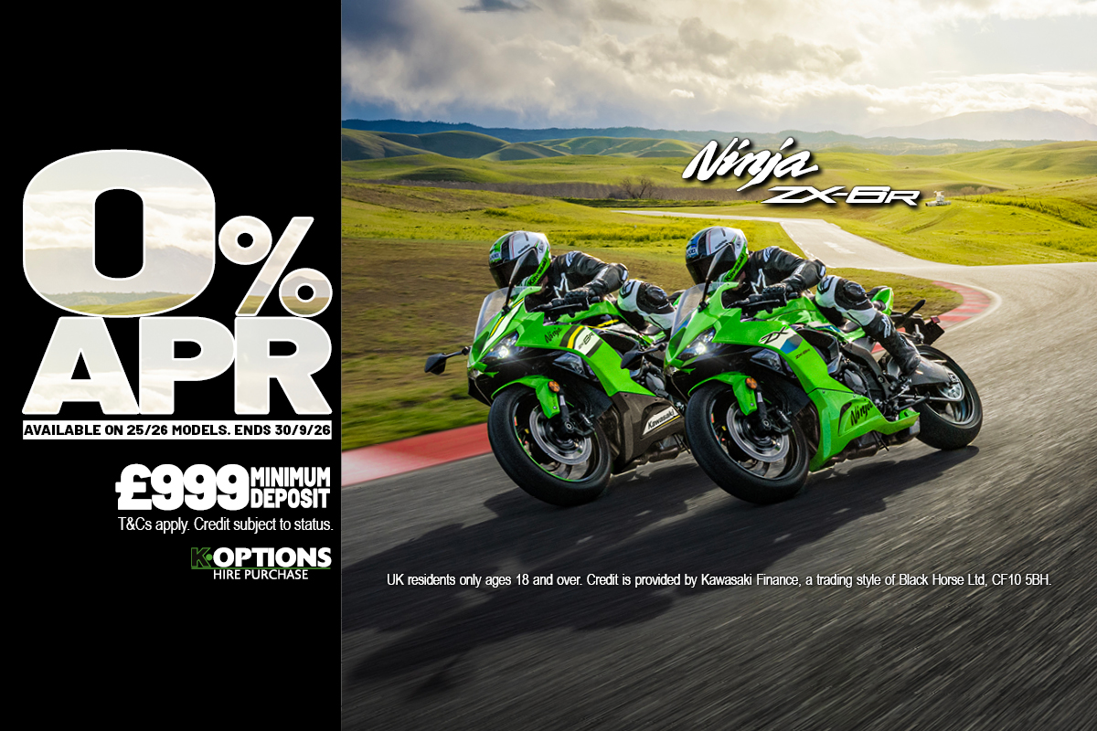 This fantastic 0% offer is available on Kawasaki models which are