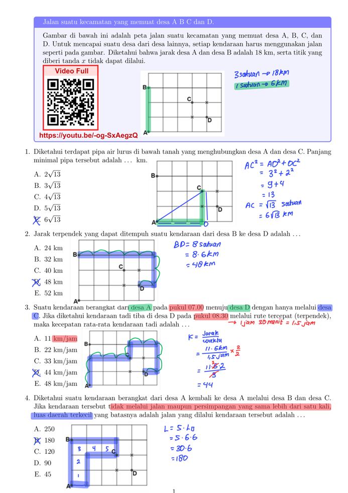 Math - 📘 Soal Penalaran Matematika: Peta Jalan Desa A, B, C, dan D 📏🧠 ...
