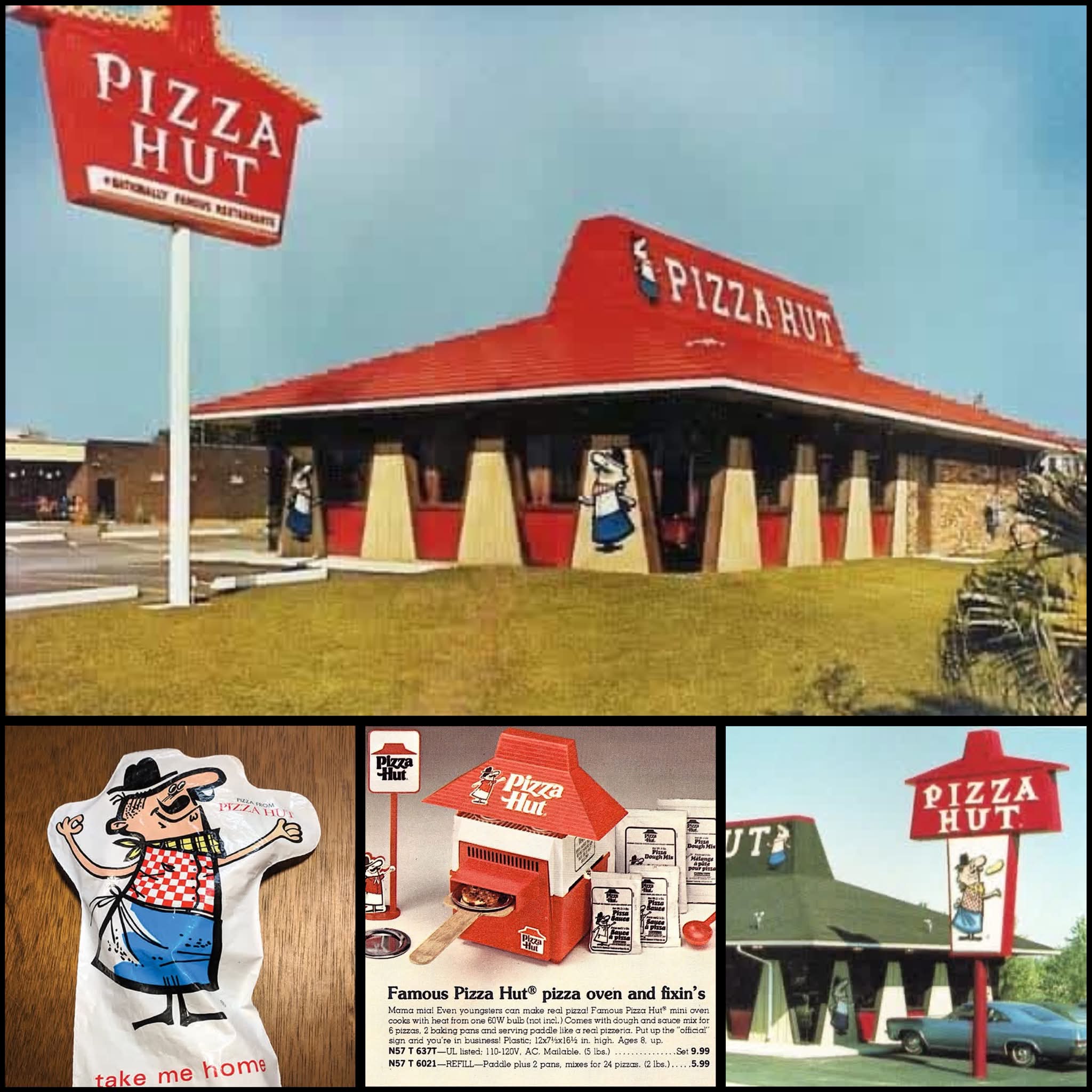 This is an early picture of the exterior of Pizza Hut. At the time