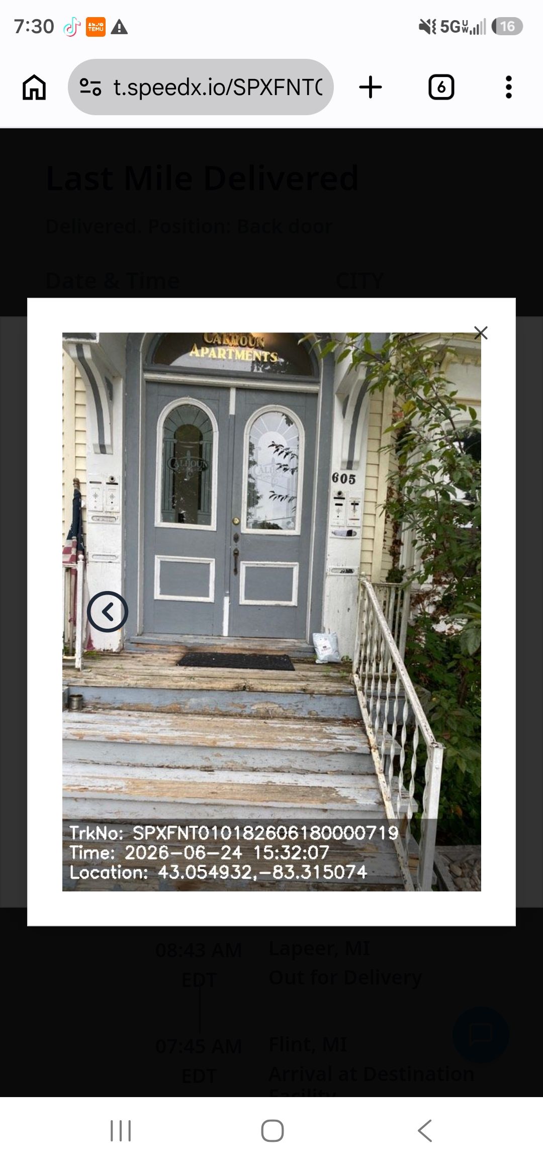 Wrong address package delivery in Lapeer, MI