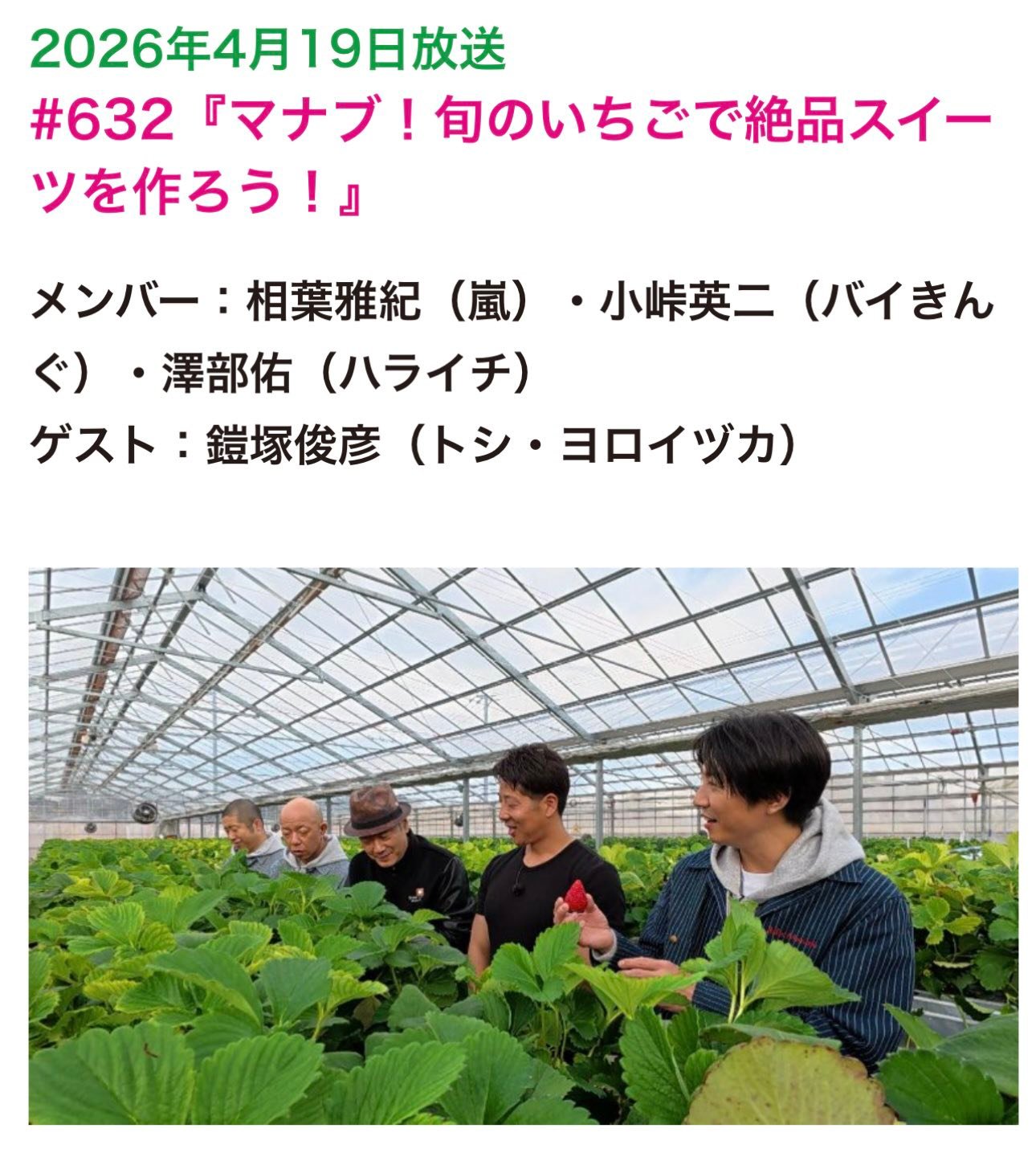 本日19日18時TV ASAHI 「相葉マナブ」 『マナブ！旬のいちごで絶品