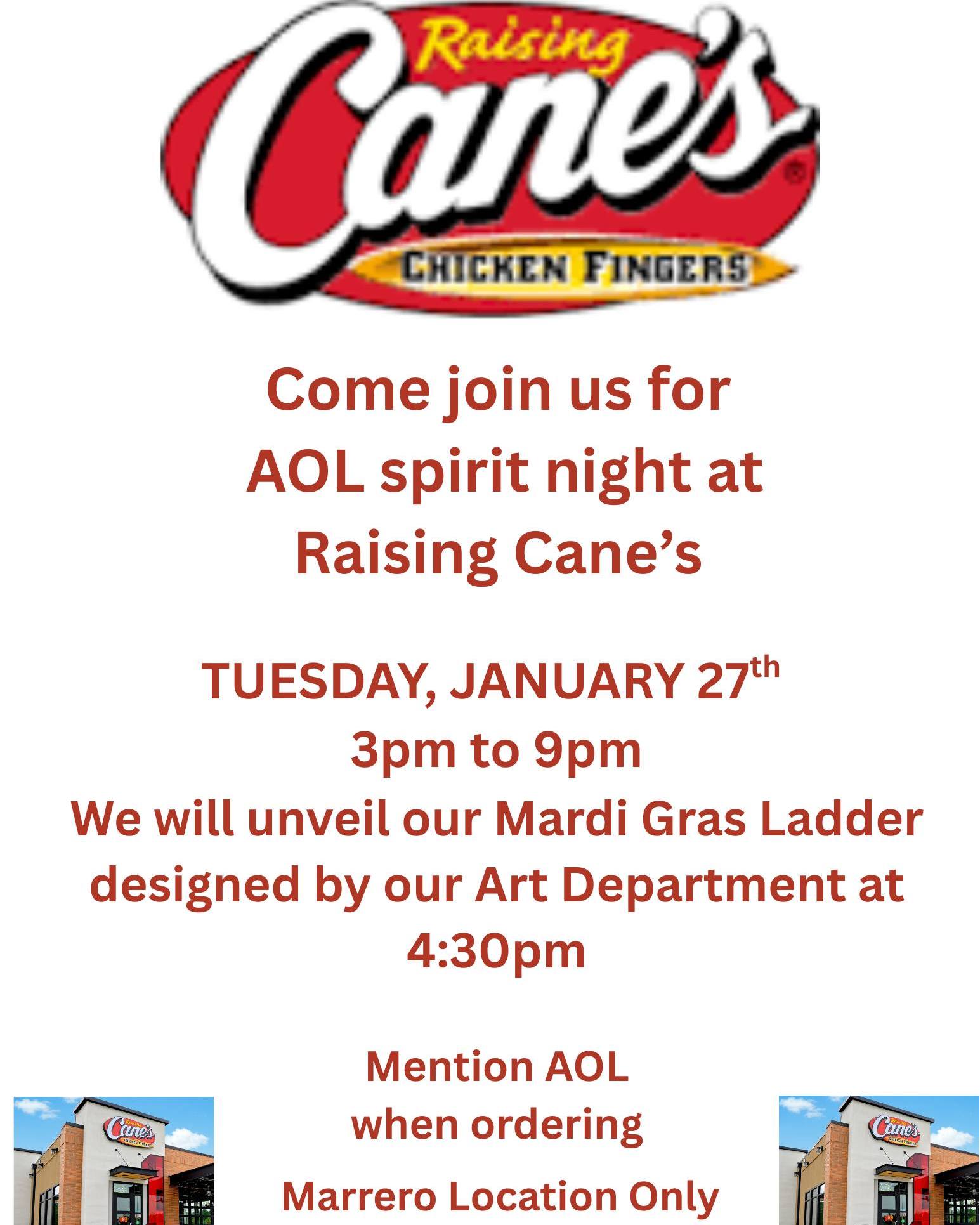 🍗🐧 Spirit Night at Raising Cane’s!... - Academy of Our Lady | Facebook