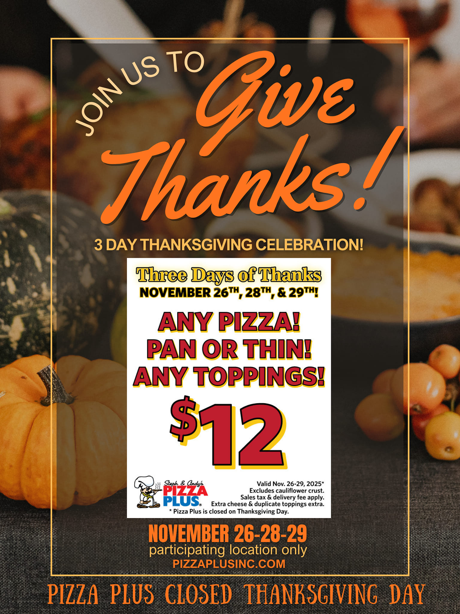 Rutledge - Pizza Plus announces three days of gratitude November 26 -28 ...