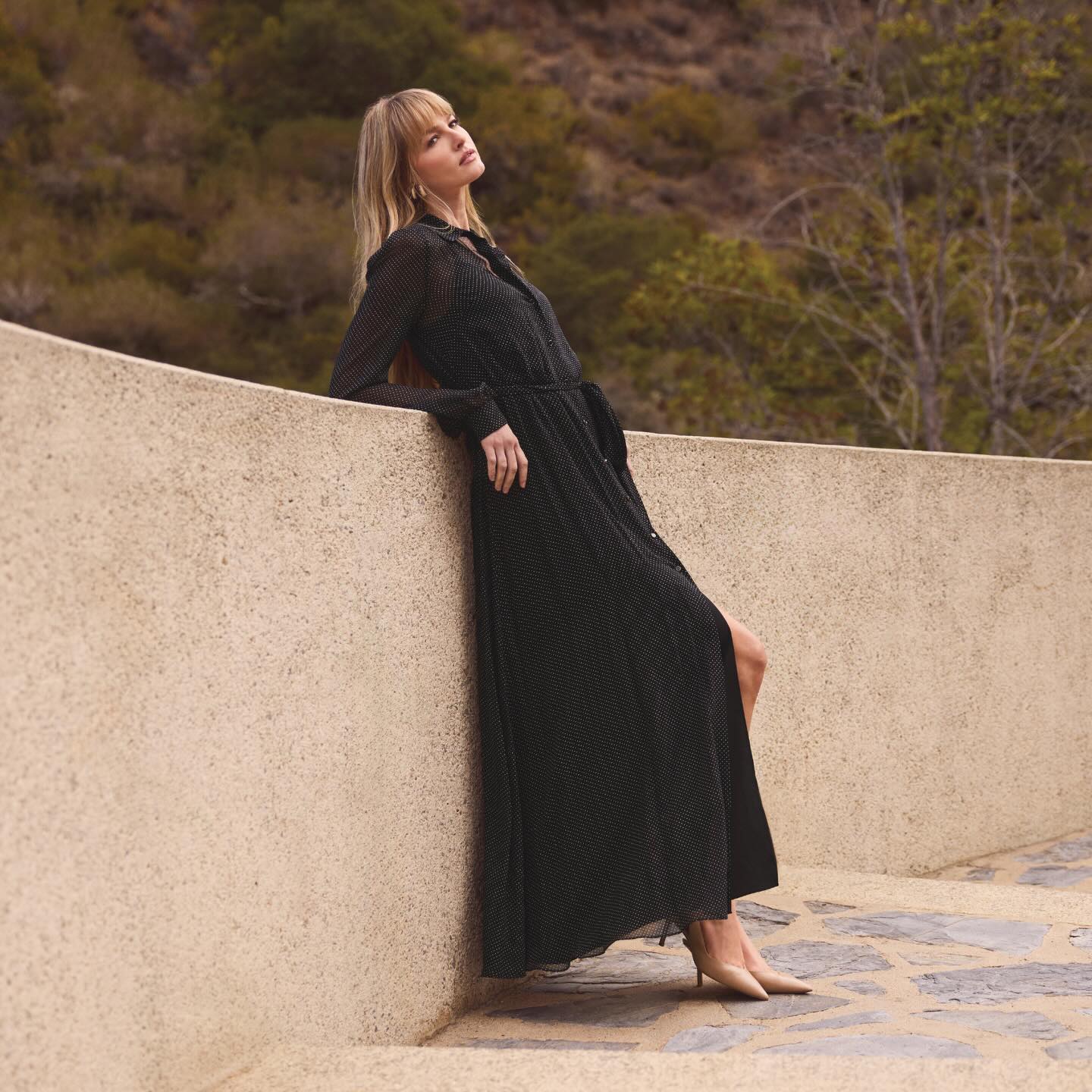 In a petite polka dot print, the Lucienne Maxi Dress reimagines the classic shirtdress with the effortless glamour of '70s style icons