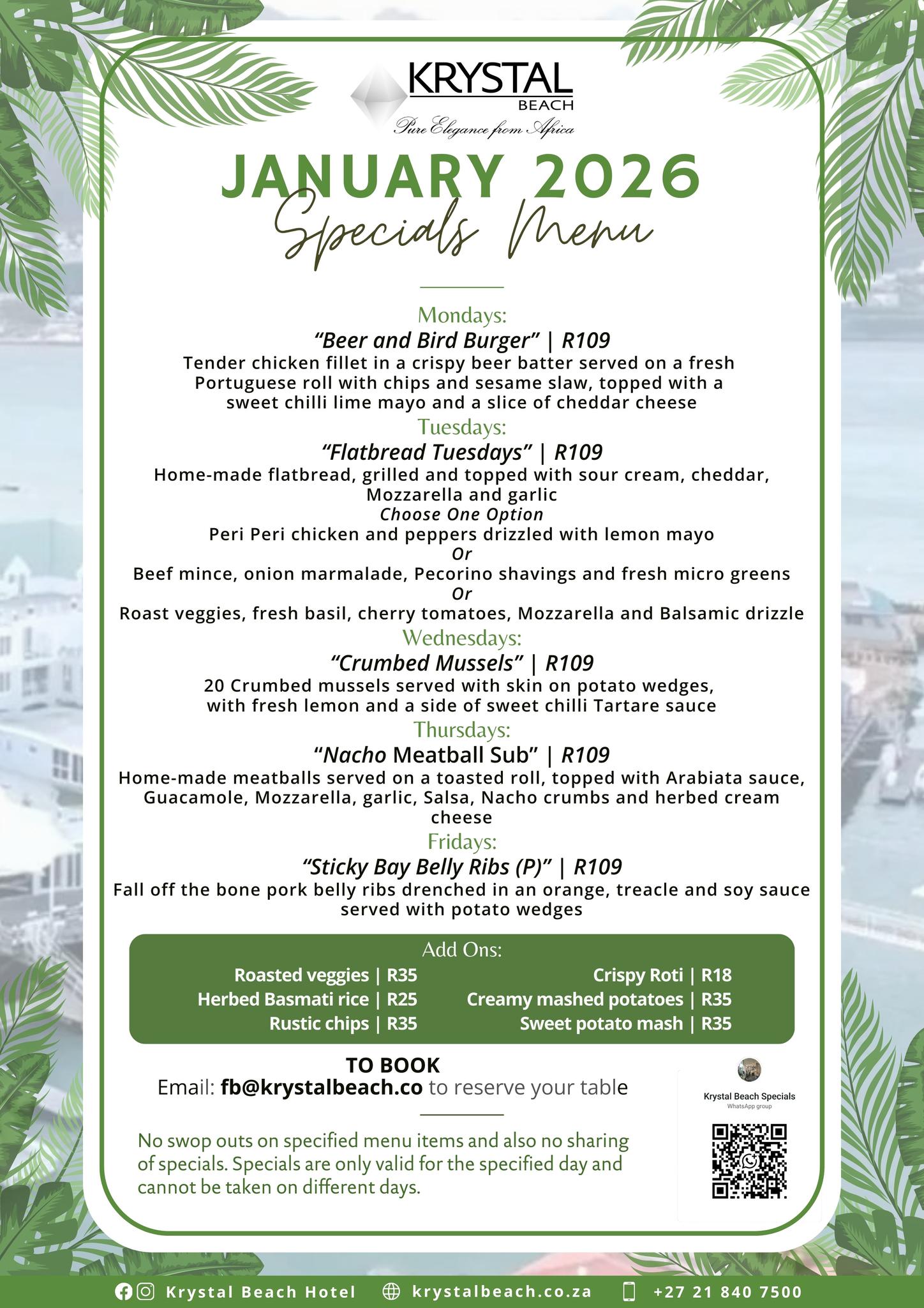 Our January 2026 Specials Menu is... - Krystal Beach Hotel | Facebook
