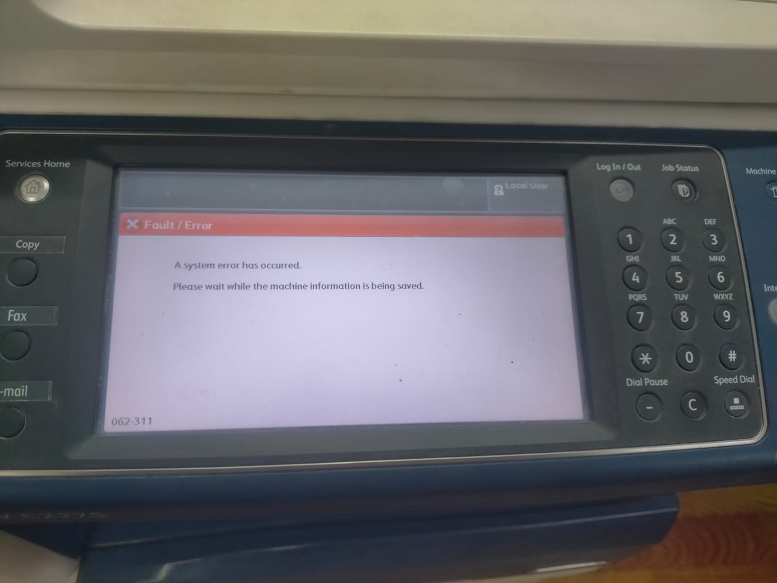 Error 062-311 Xerox v c2275 Pls advise how to solve Thanks