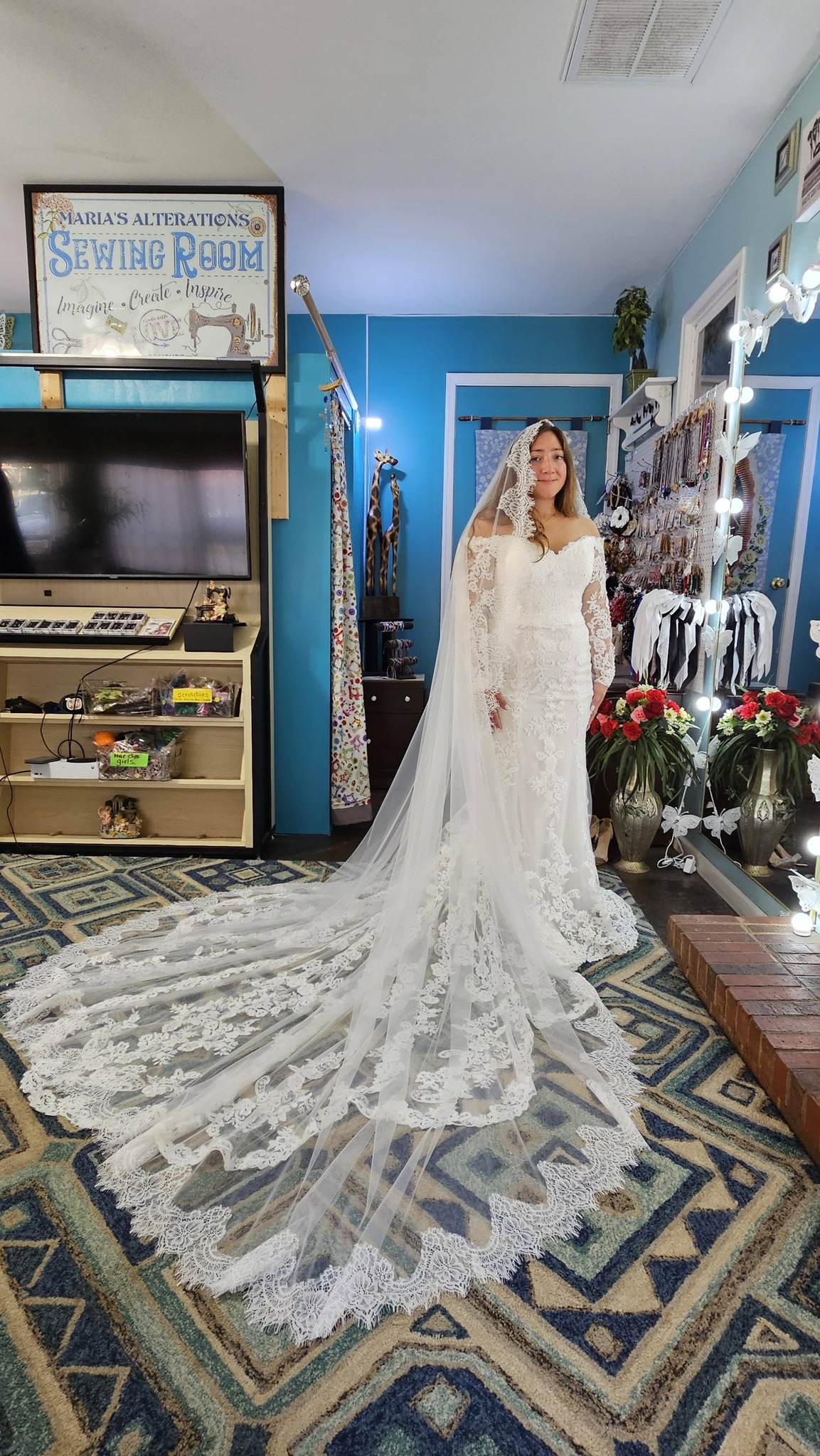 Wedding dress alterations and custom sashes for bride and mother-in-law in Warsaw and Richmond County, Virginia