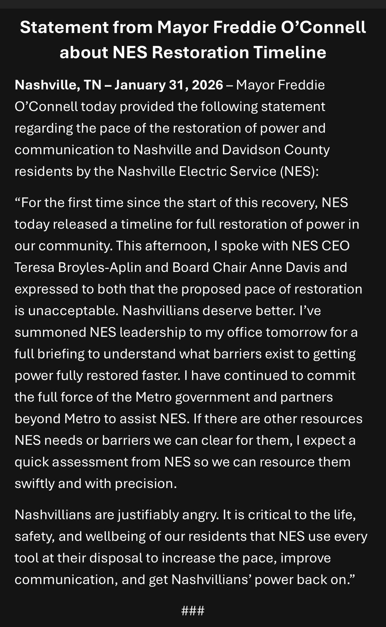 Phil - Statement from Nashville Mayor Freddie O’Connell about NES ...