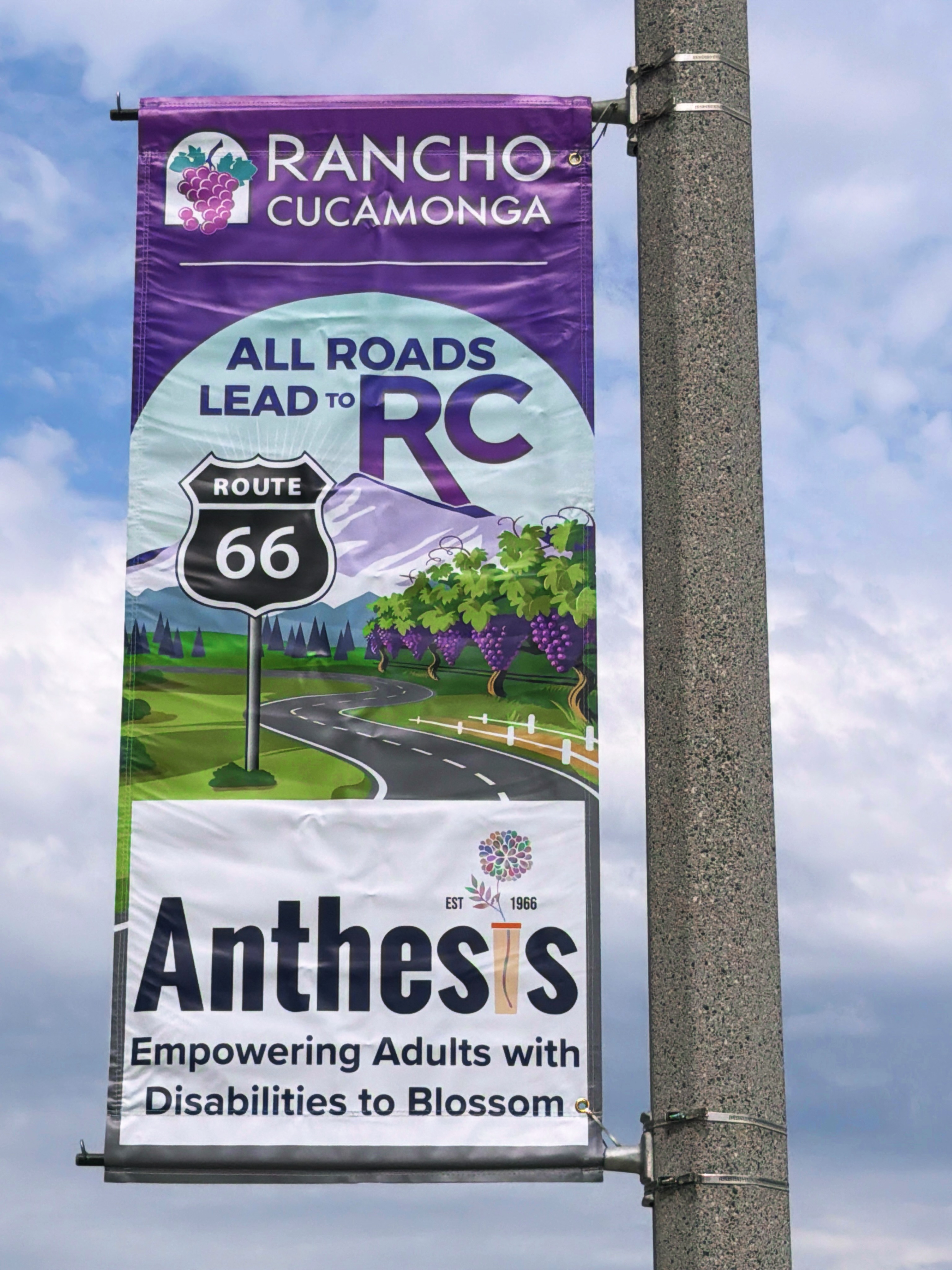 Anthesis banner on display in Rancho Cucamonga along Route 66