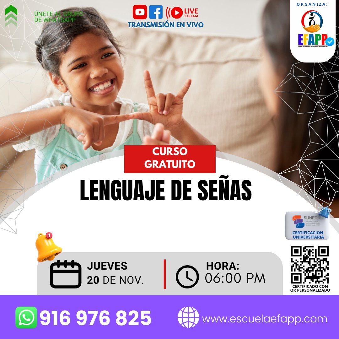 Escuela EFAPP - 📚𝗖𝗨𝗥𝗦𝗢 𝗚𝗥𝗔𝗧𝗨𝗜𝗧𝗢:LENGUAJE DE SEÑAS📚... | Facebook