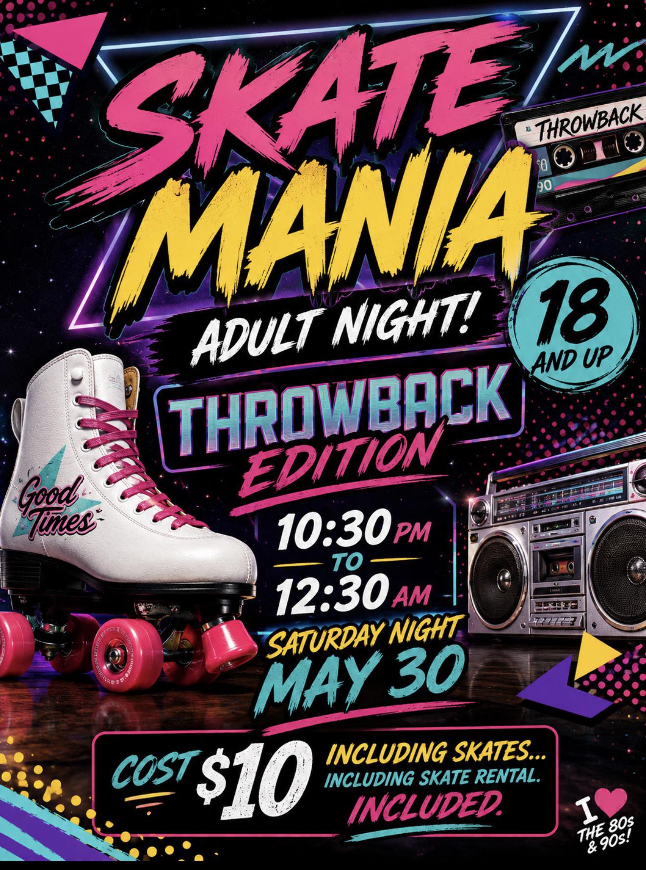 When is Old School Adult Skate Night near I-10 between Los Angeles