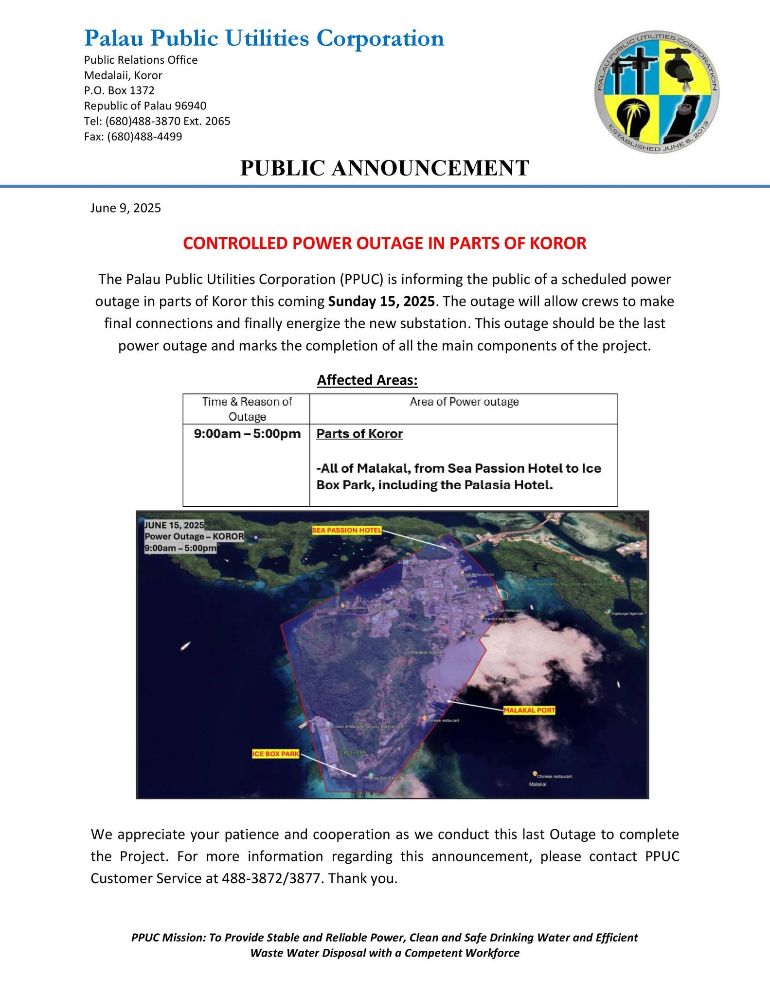 SCHEDULED POWER... - Palau Public Utilities Corporation | Facebook