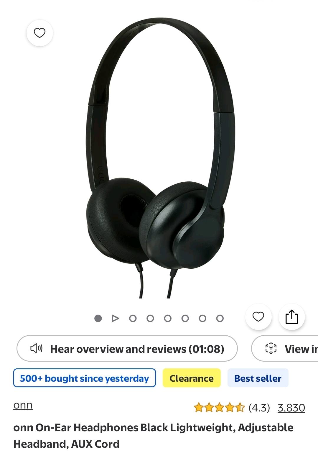 Jennifer onn On-Ear Headphones Black Lightweight, Adjustable Headband, AUX