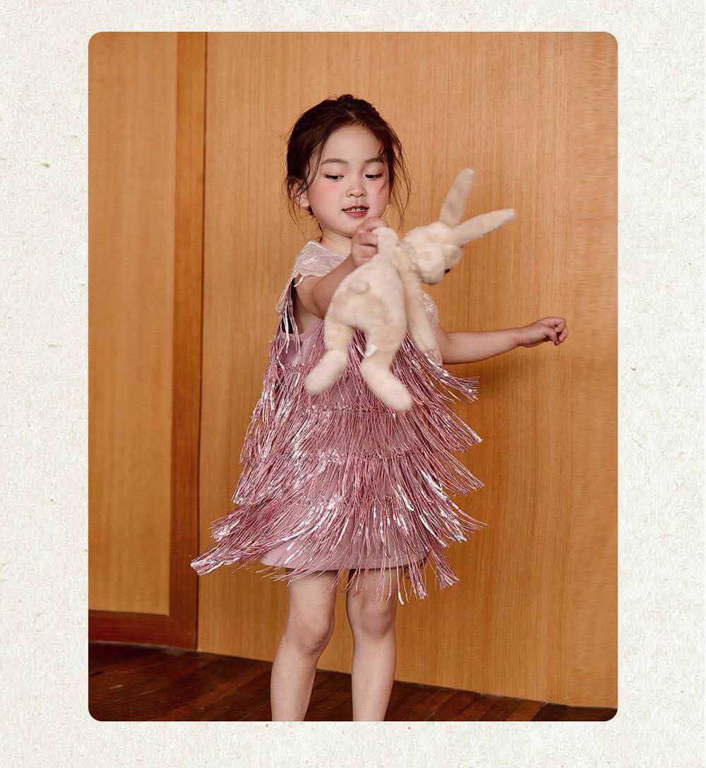 Pink fringe birthday dress for 5 year old