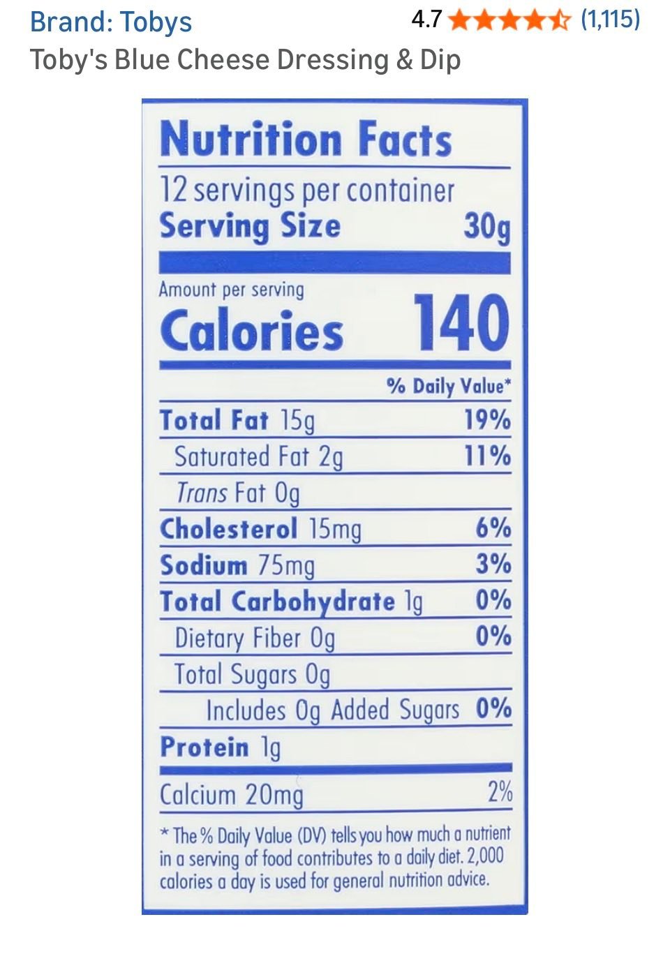 carbohydrates in blue cheese dressing Walden Farms Bleu - Calorie-Free, Gluten-Free, Low Carb, Keto-Friendly, Sugar-Free, Rich Bleu Cheese Flavor how many carbs in blue