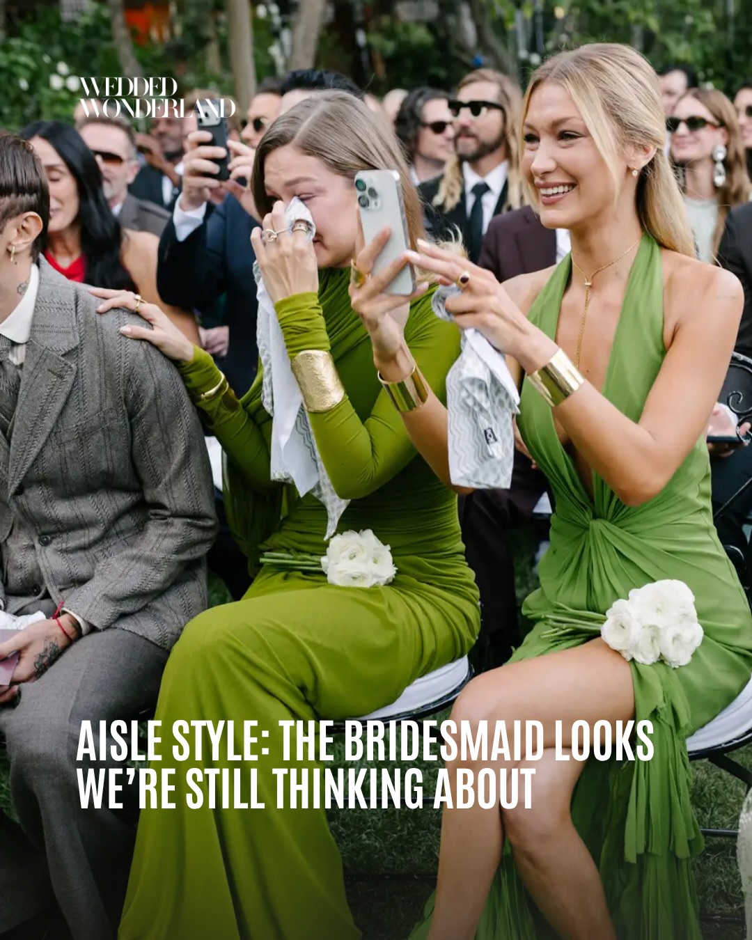 gigi hadid green bridesmaid dress This is for the girls standing beside the bride. From Dakota Johnson in black lace to Bella and going barefoot in green, these looks prove that being a does _product_type:ecom