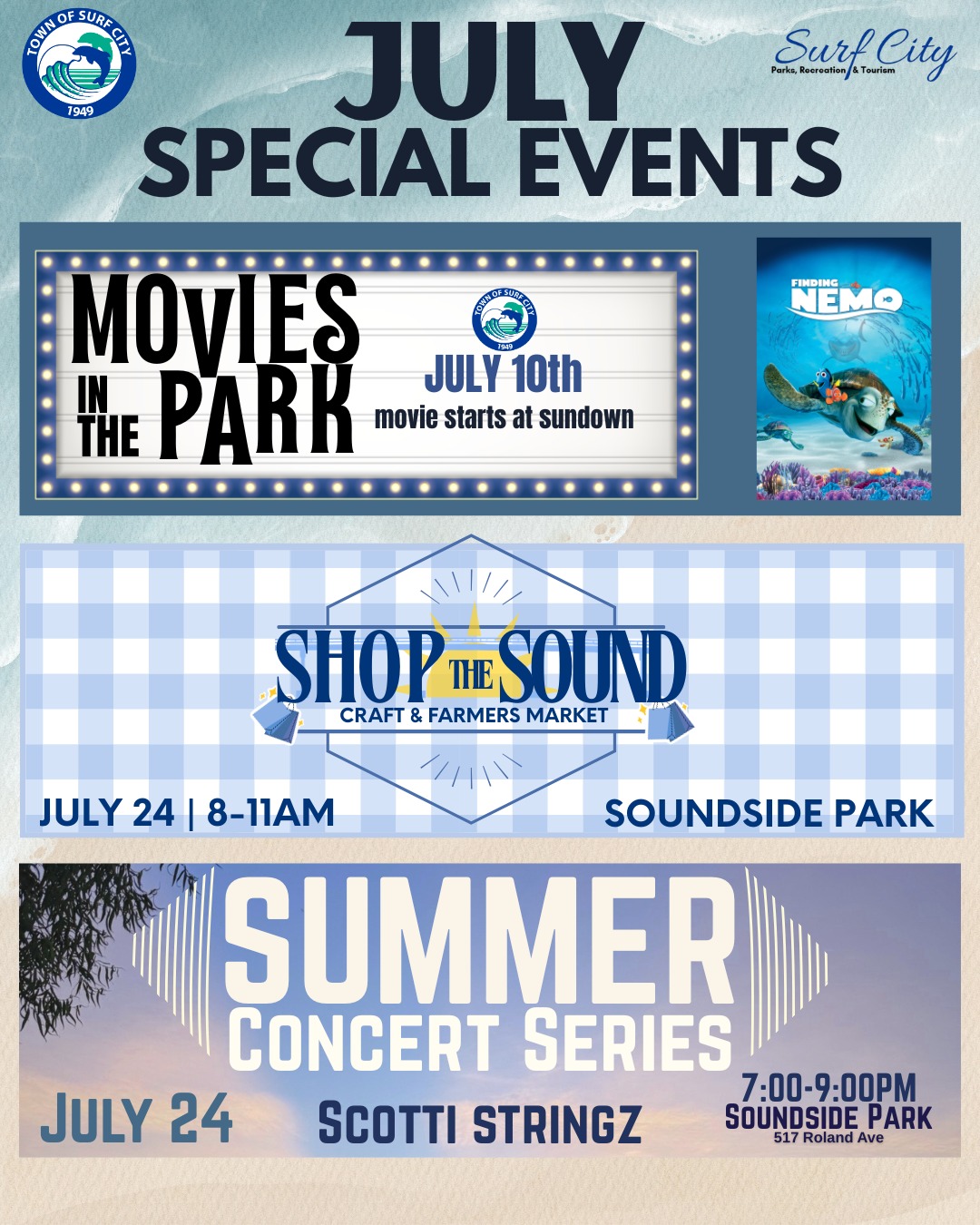 🎉 July is packed with fun in Surf City! ☀️🌊 Mark your
