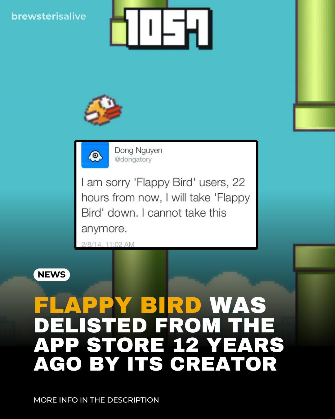 Brewsterisalive - 📱 Twelve years ago today, the creator of Flappy Bird ...