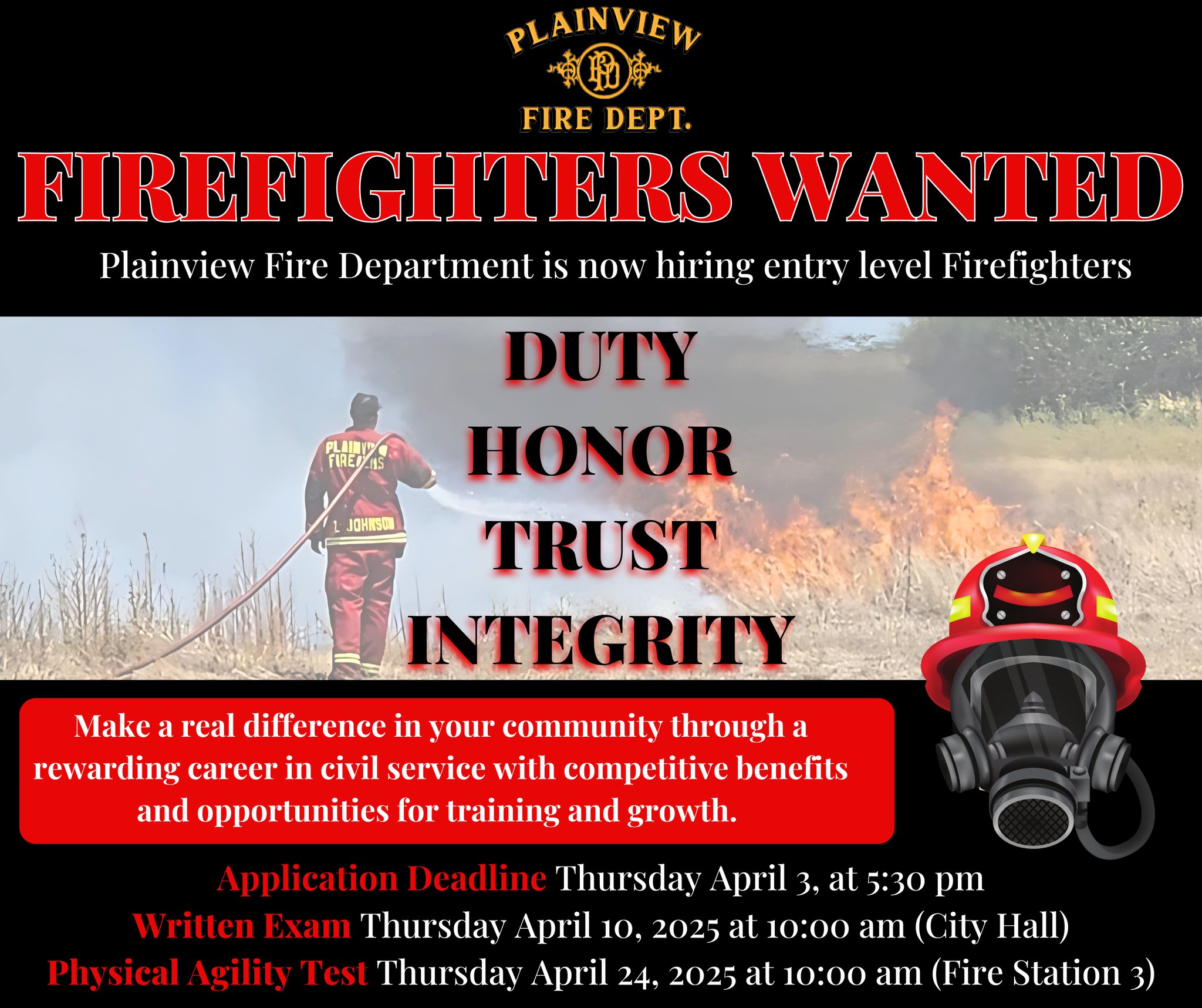 City - 🚒 Now Hiring: Entry-Level Firefighters The Plainview Fire ...