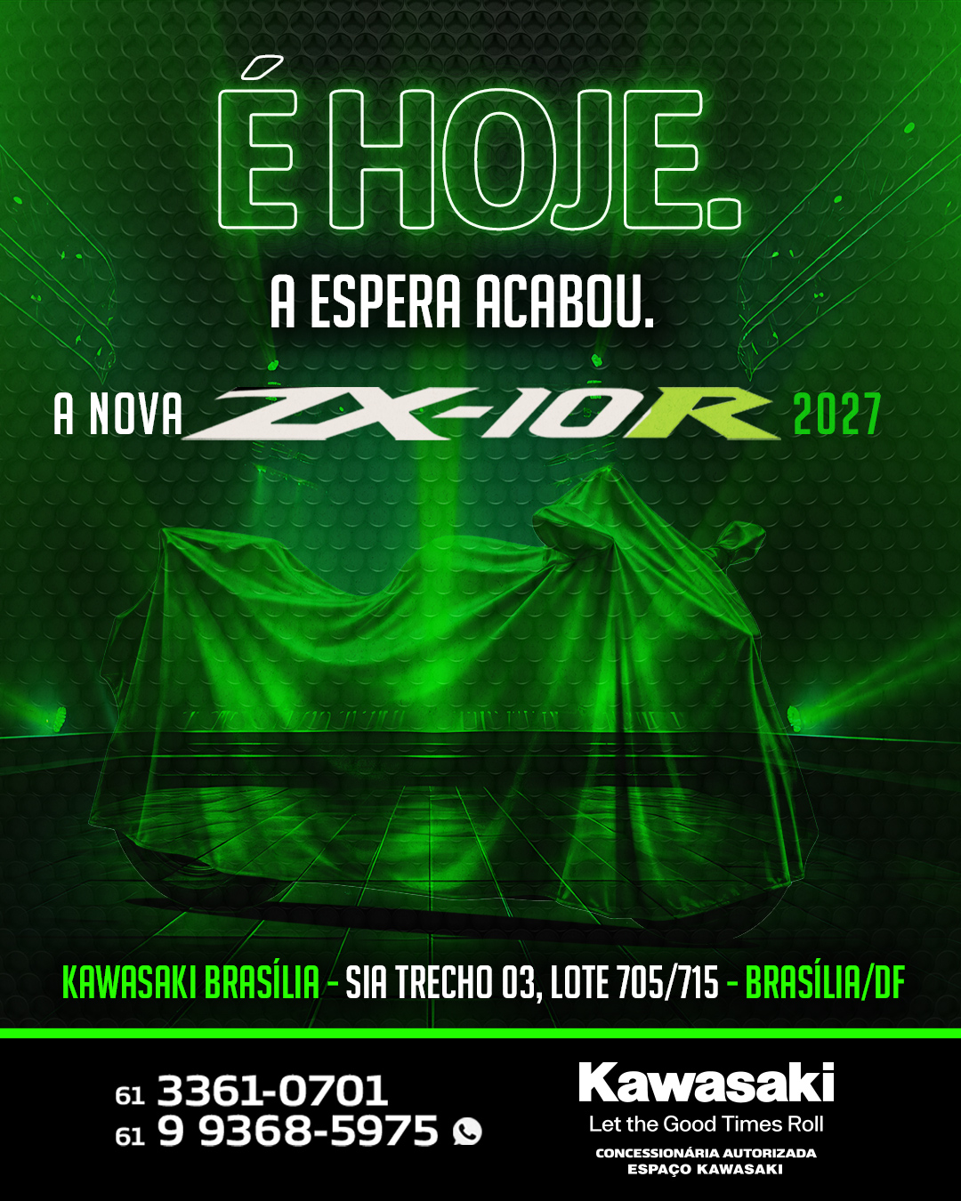 🏍️🔥 Nova ZX-10R 2027 📅 12/09 • ⏰ 9h às 13h 📍 Espaço Kawasaki