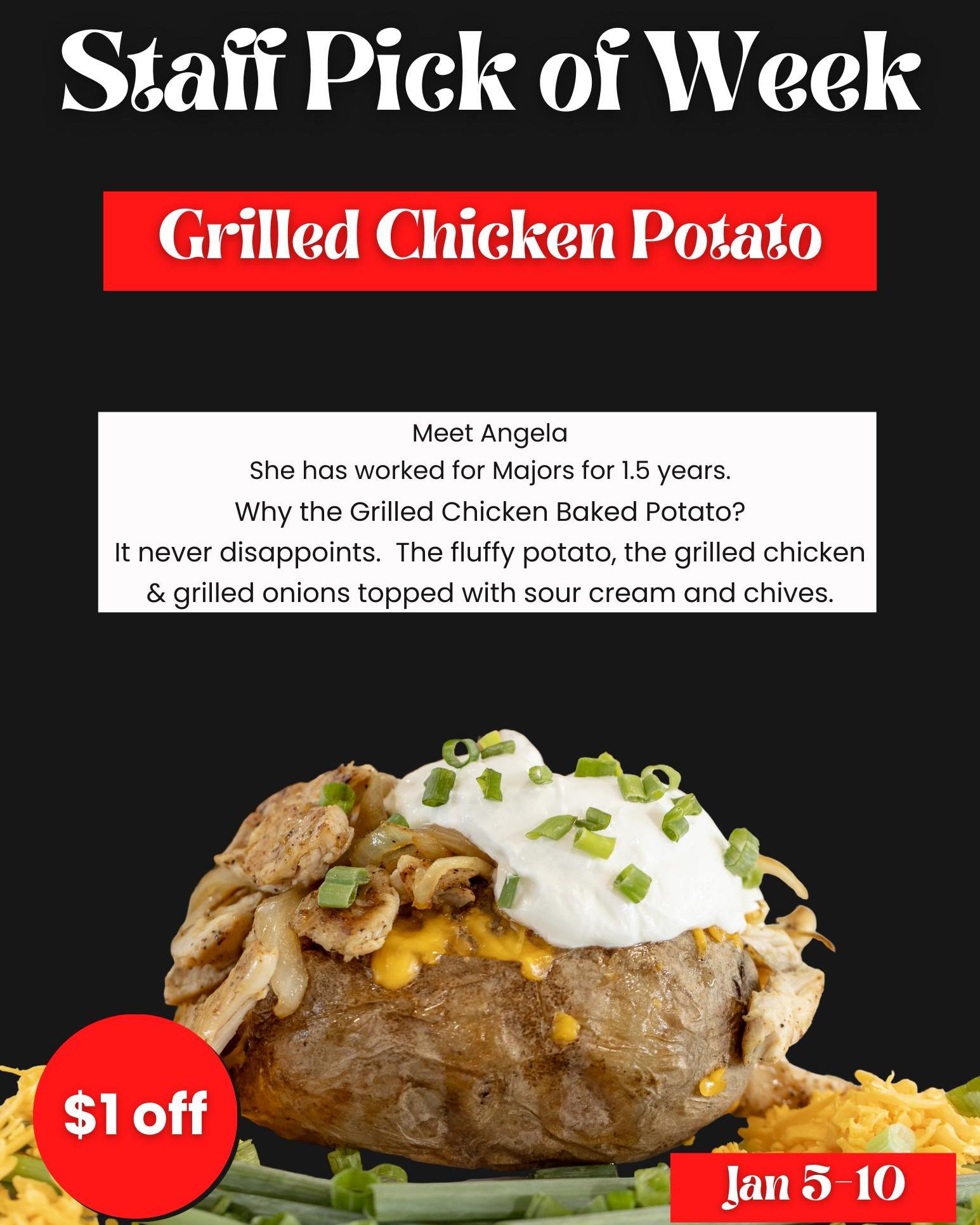 Majors - Meet Angela 👋 She picked the Grilled Chicken Baked Potato ...