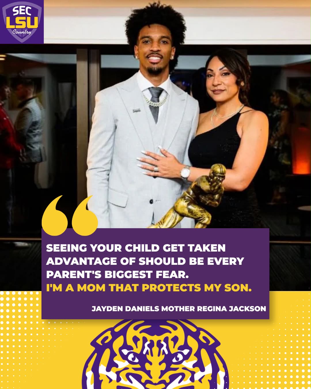 jayden daniels mom jersey dress mother Regina Jackson opened up about why she is so protective of her son and his career: 
