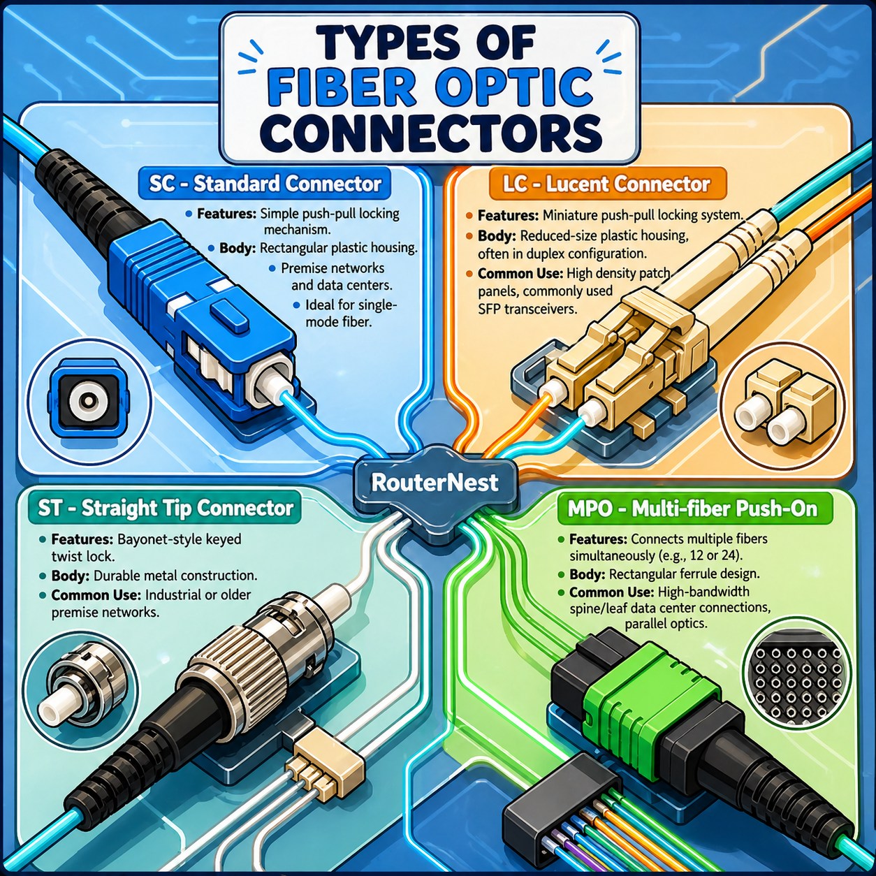 🔌 Types of Fiber Optic Connectors – Know the Difference! Not all