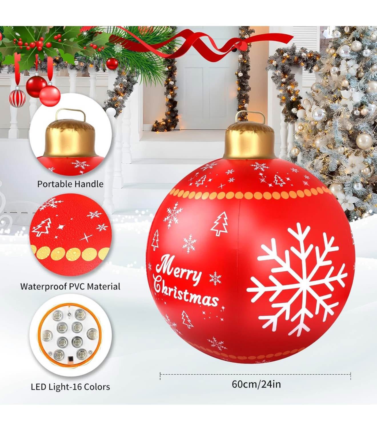 2 Pcs 24 Inch Light up PVC Giant Inflatable Christmas Ball Large PVC ...