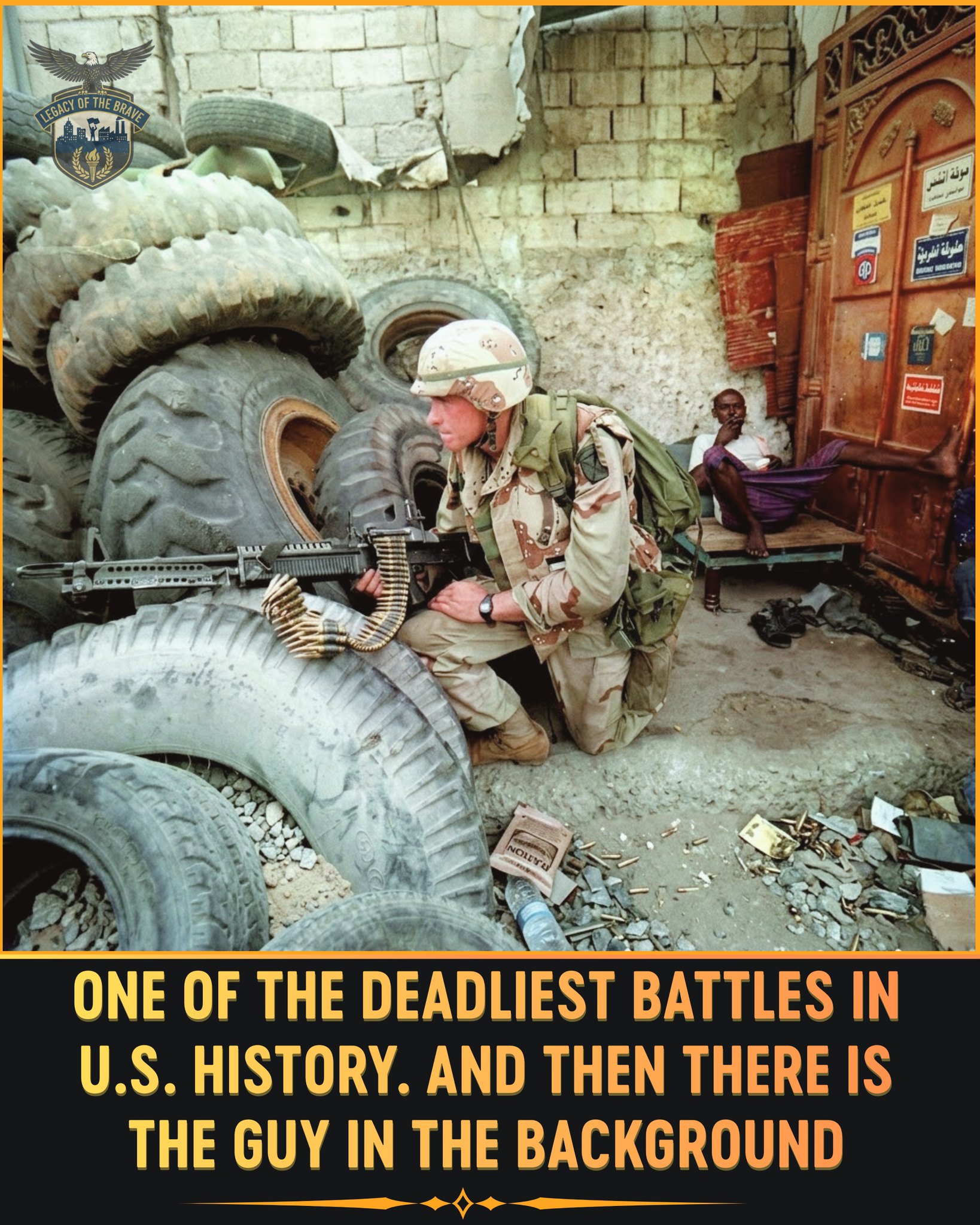 US Ranger in combat during Mogadishu's Black Hawk Down incident
