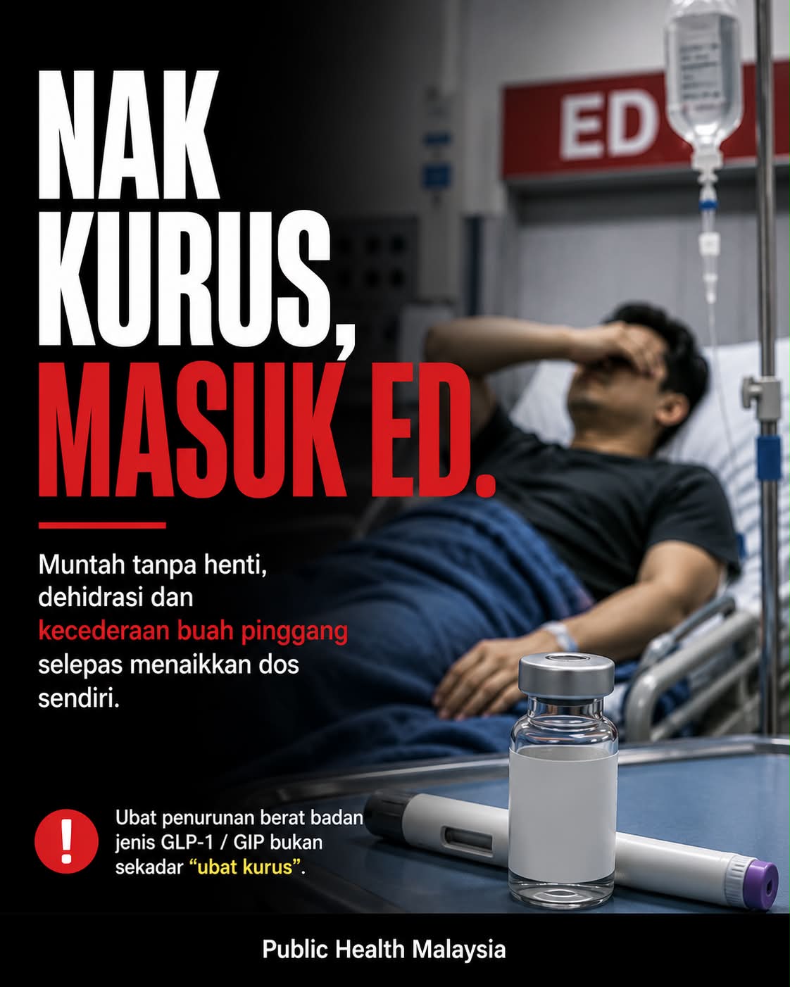 Saya cuma nak kurus 8 kg.” Lelaki, 36 tahun. Membeli “peptide” secara online. Penjual mendakwa ia ialah retatrutide (Reta). Mula dengan dos rendah. Selepas beberapa minggu, dos dinaikkan sendiri kerana berat badan