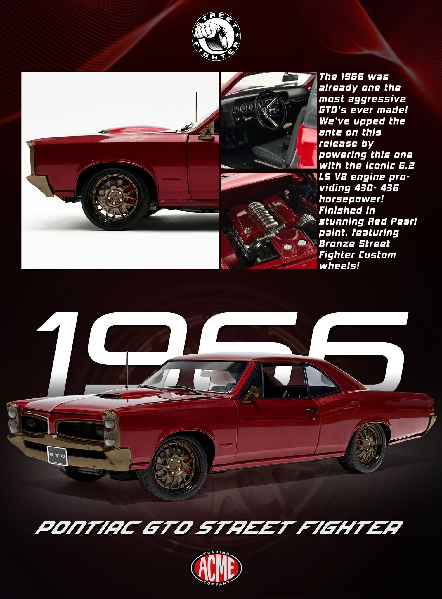 1:18 1966 Pontiac GTO Street Fighter diecast model with 6.2 LS V8