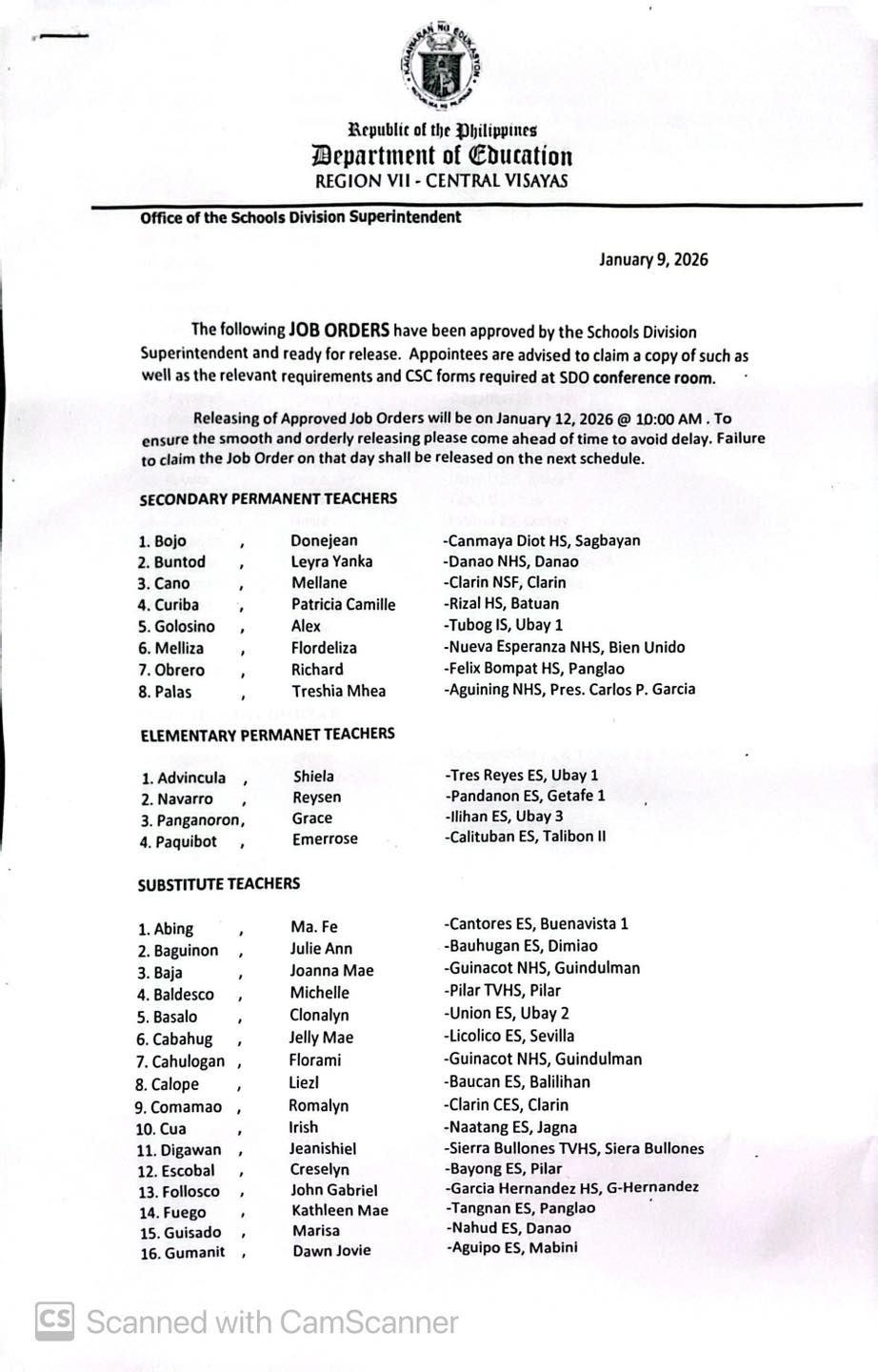 📢Announcing the schedule of the... - SDO BOHOL HRMO Section | Facebook