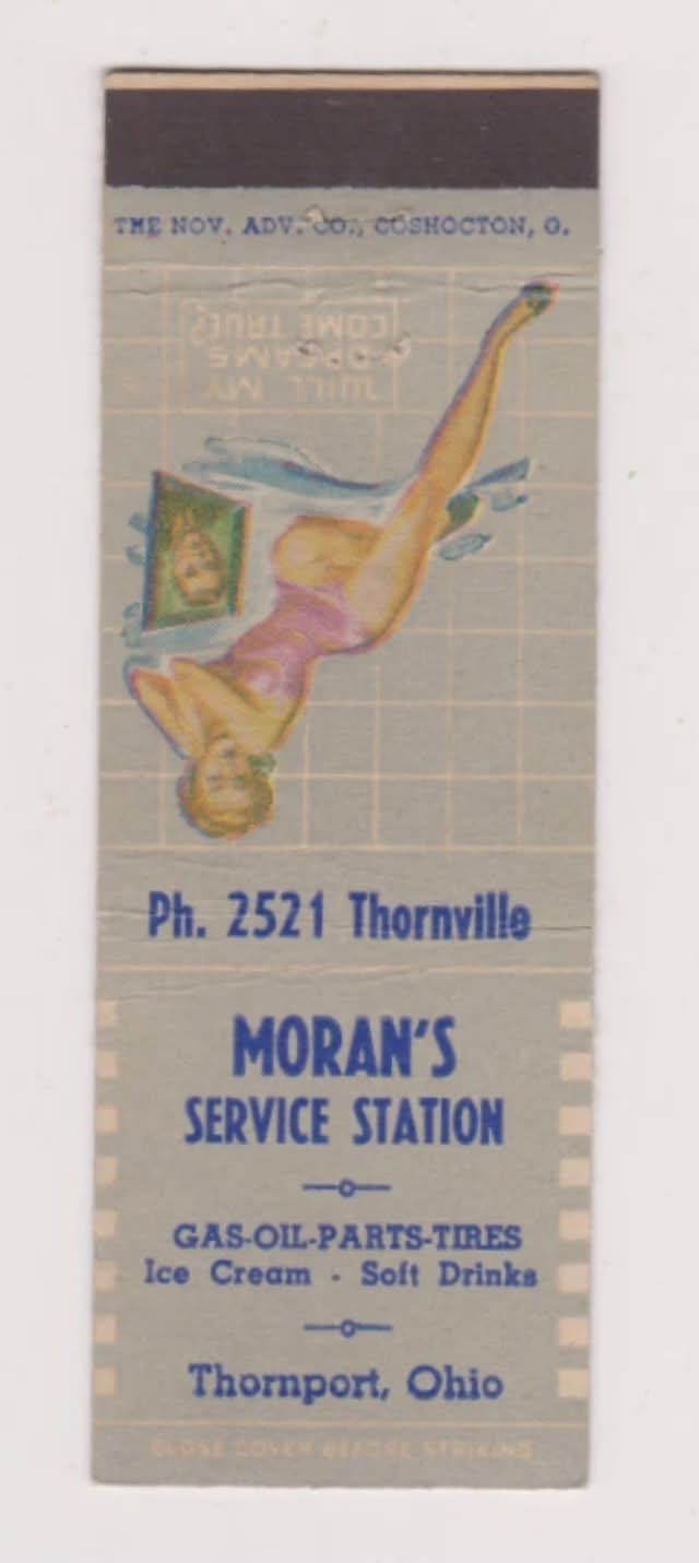 A matchbook advertising Moran's Service Station in Thornport, Ohio.