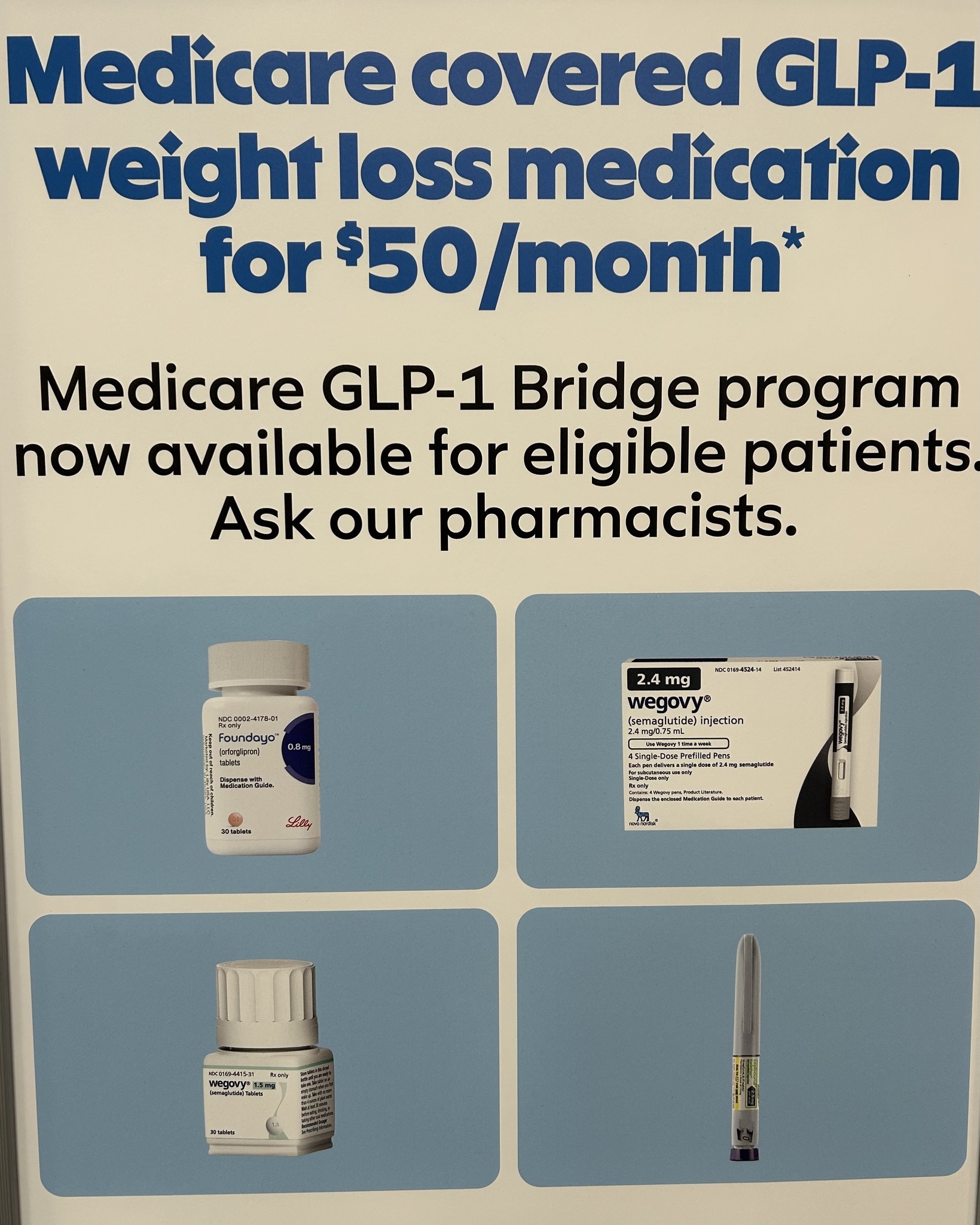 Eligible Medicare Part D Members may now have a new way to access certain GLP-1 medications for weight management through the Medicare GLP-1 Bridge. Sam's Club Pharmacy can help you understand what