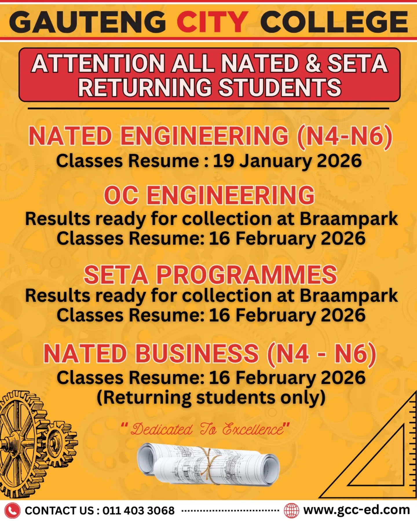 Gauteng - 📢 ATTENTION RETURNING STUDENTS! 📢 Gauteng City College is ...
