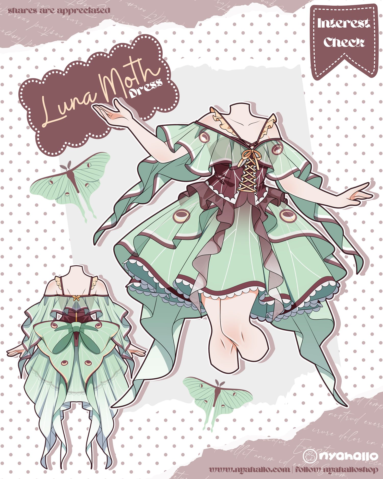 We've designed a few different Luna moth dresses over the years, but this one is definitely my absolute favorite so far. I recently redesigned it again and I'm completely in love with