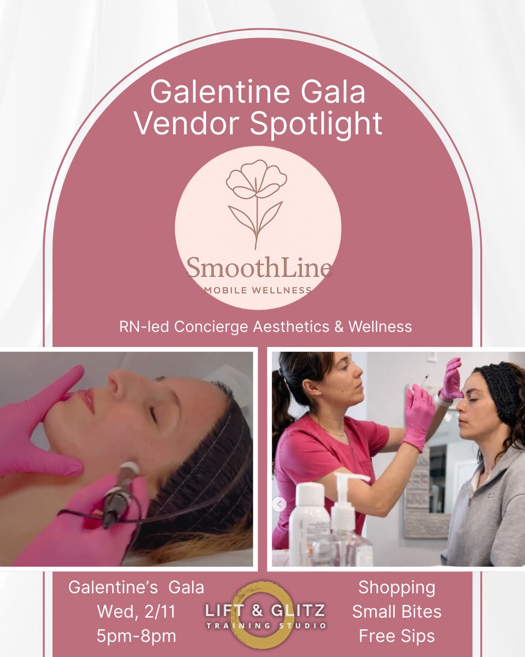 ✨ GALENTINE VENDOR SPOTLIGHT: SMOOTHLINE MOBILE WELLNESS ✨ Hi! We're Taylor and Valeriia, registered nurse injectors and co-founders of SmoothLine Co., a mobile medical aesthetics and wellness practice serving South Jersey. We