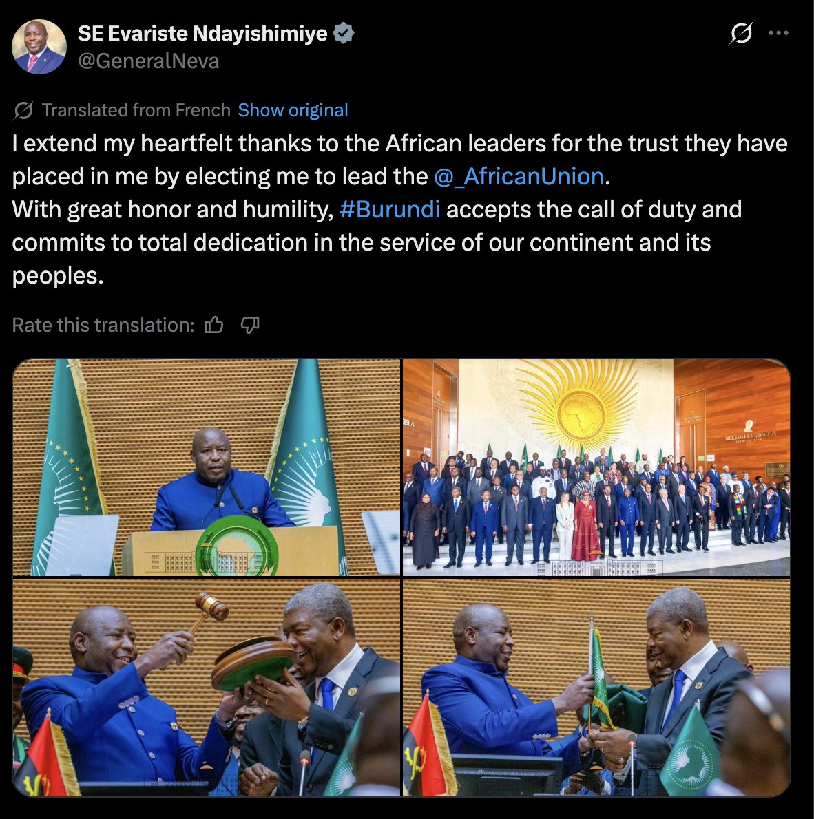 BTN TV - 🚨AMAKURU MASHYA🚨 Perezida w’u Burundi, Évariste... | Facebook