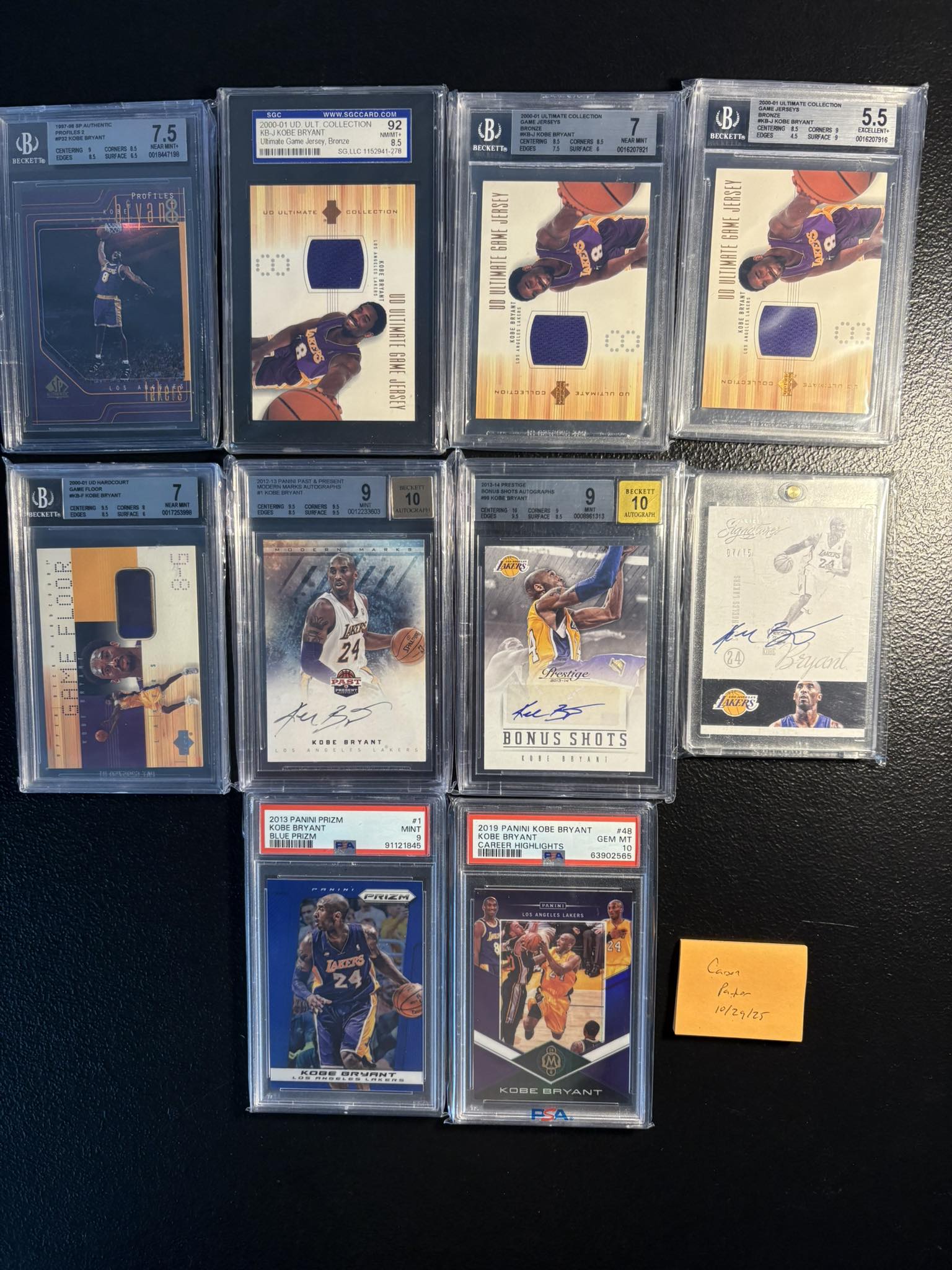 Prices for various sports cards and jerseys