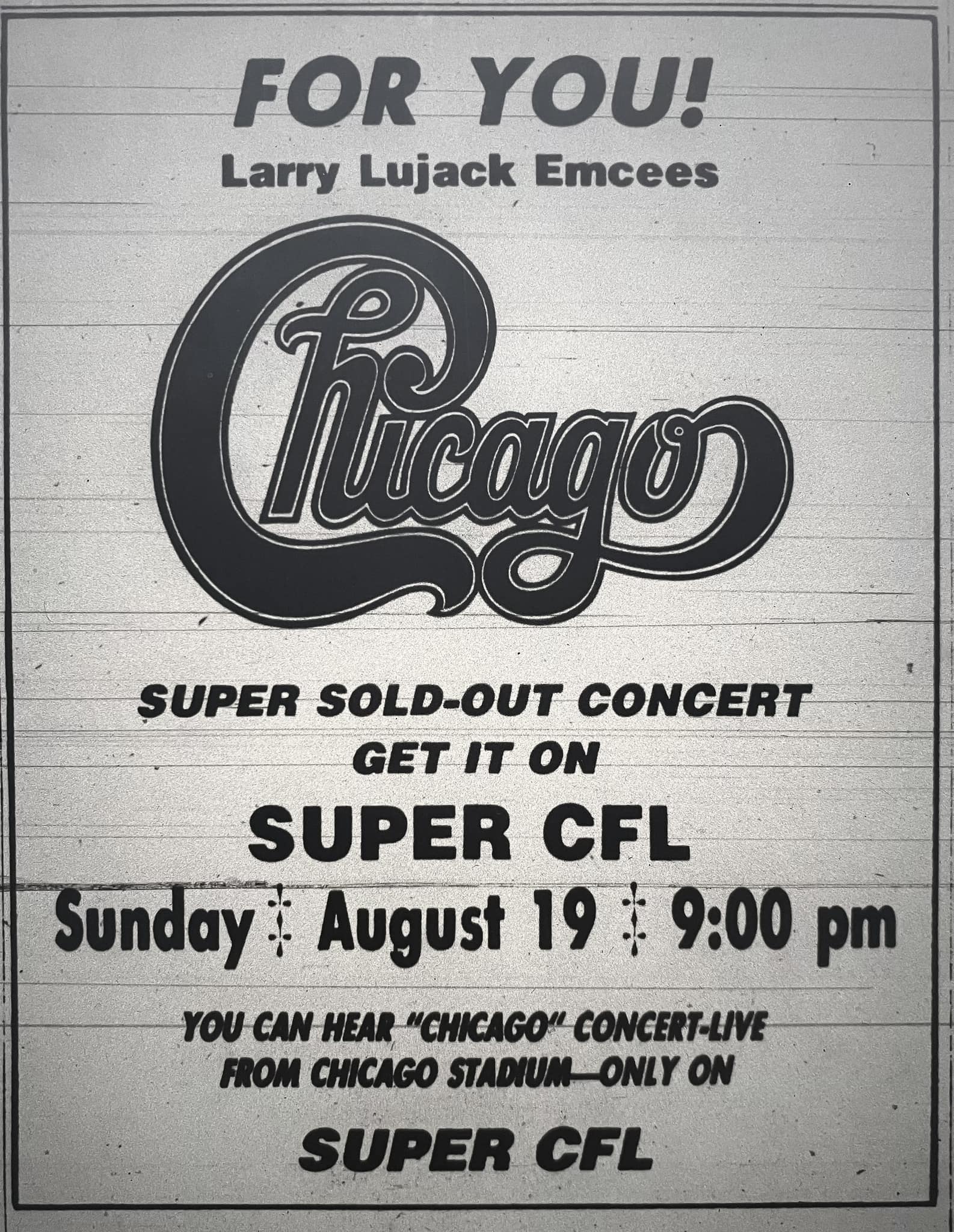 Advertisement for Chicago at Winnipeg Arena, 1972
