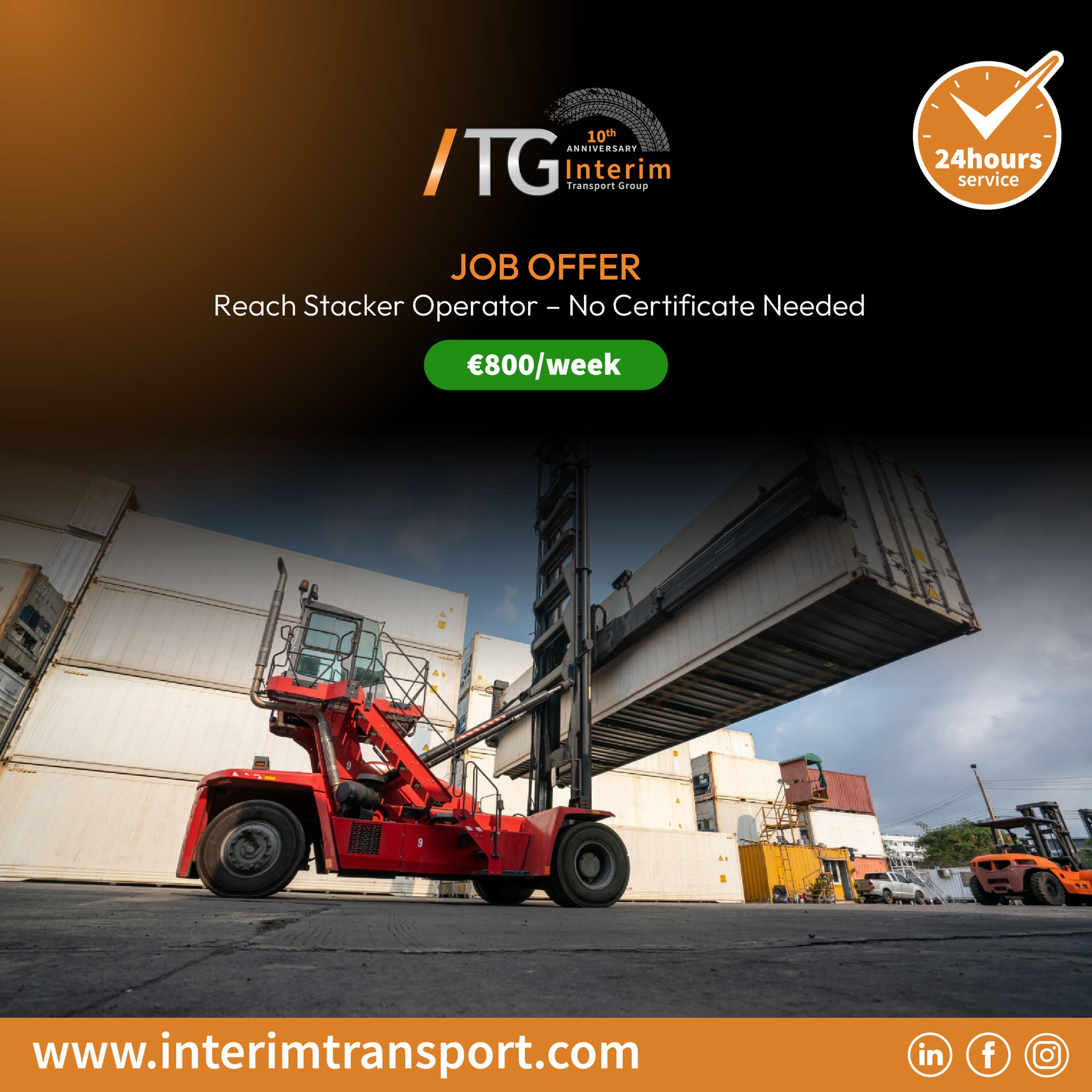 Interim - 🚜 Reach Stacker Operator – No Certificate Needed | €800/week ...