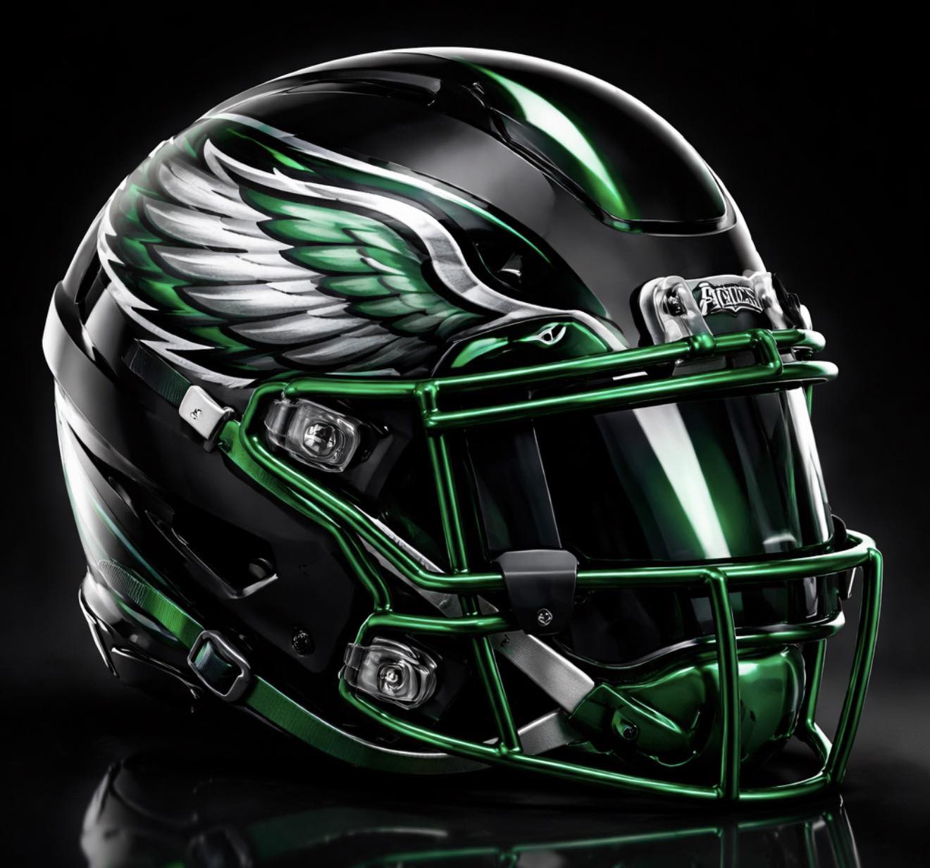 custom painted motorcycle helmets philadelphia sports teams Eagles Riddell SpeedFlex Helmet  Green Gridiron, Inc Philadelphia Eagles fan's custom helmet