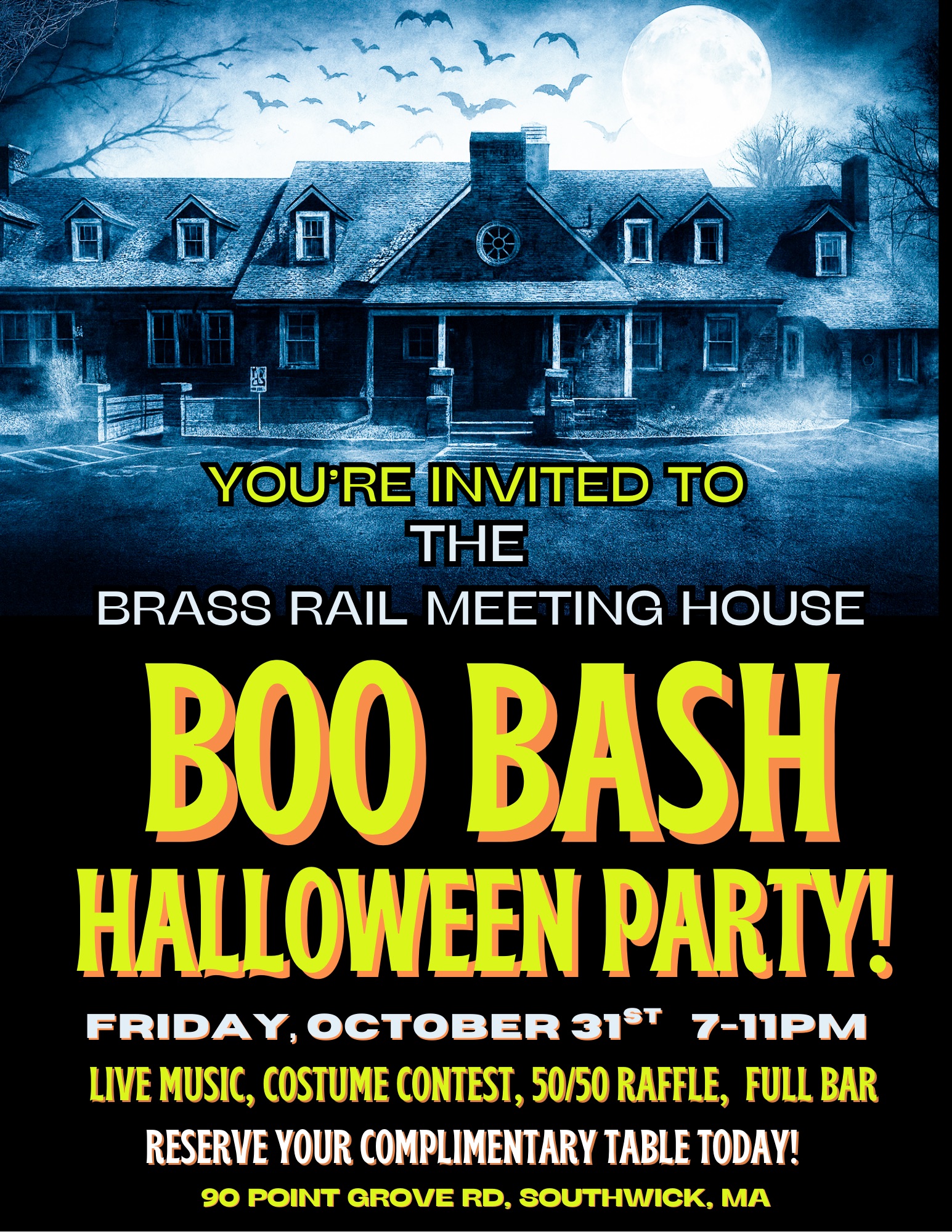 🎃👻 BOO BASH Halloween Party at The Brass Rail Meeting House! 👻🎃