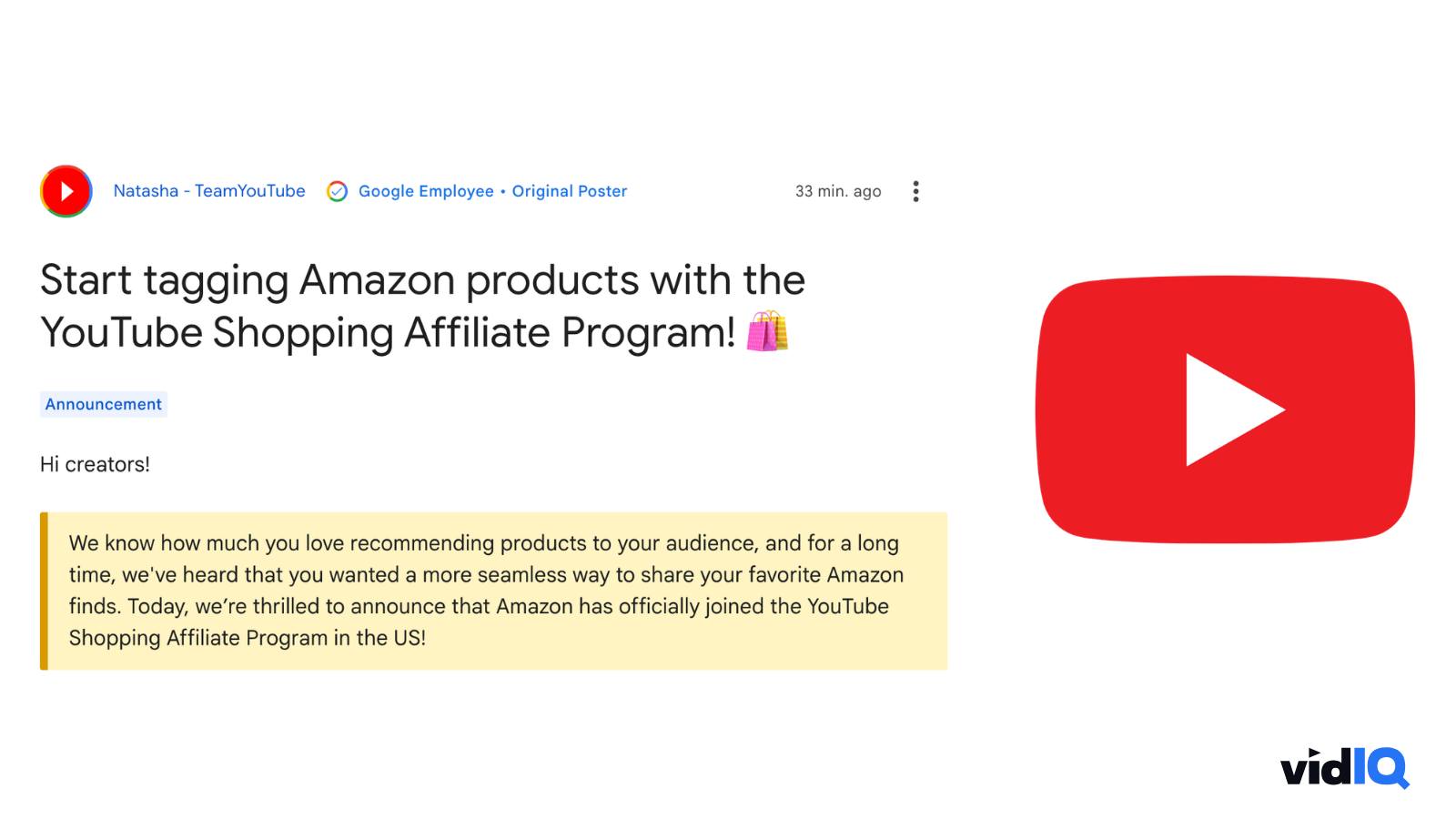 🚨 YouTube UPDATE 🚨 Eligible US creators can now tag Amazon
