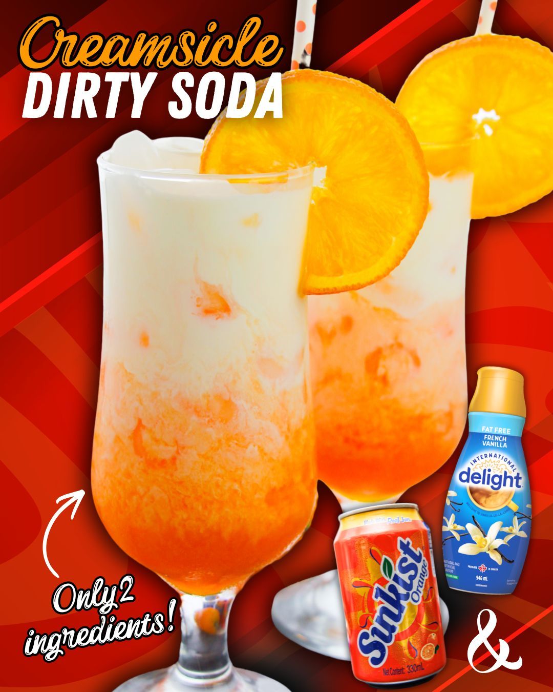 CREAMSICLE DIRTY SODA! 🍊 1 can Orange Soda 🍊 ½ cup Vanilla