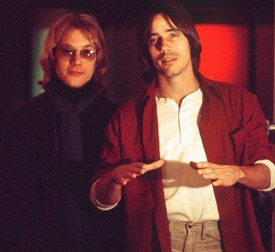 Jackson Browne and Warren Zevon in the recording studio